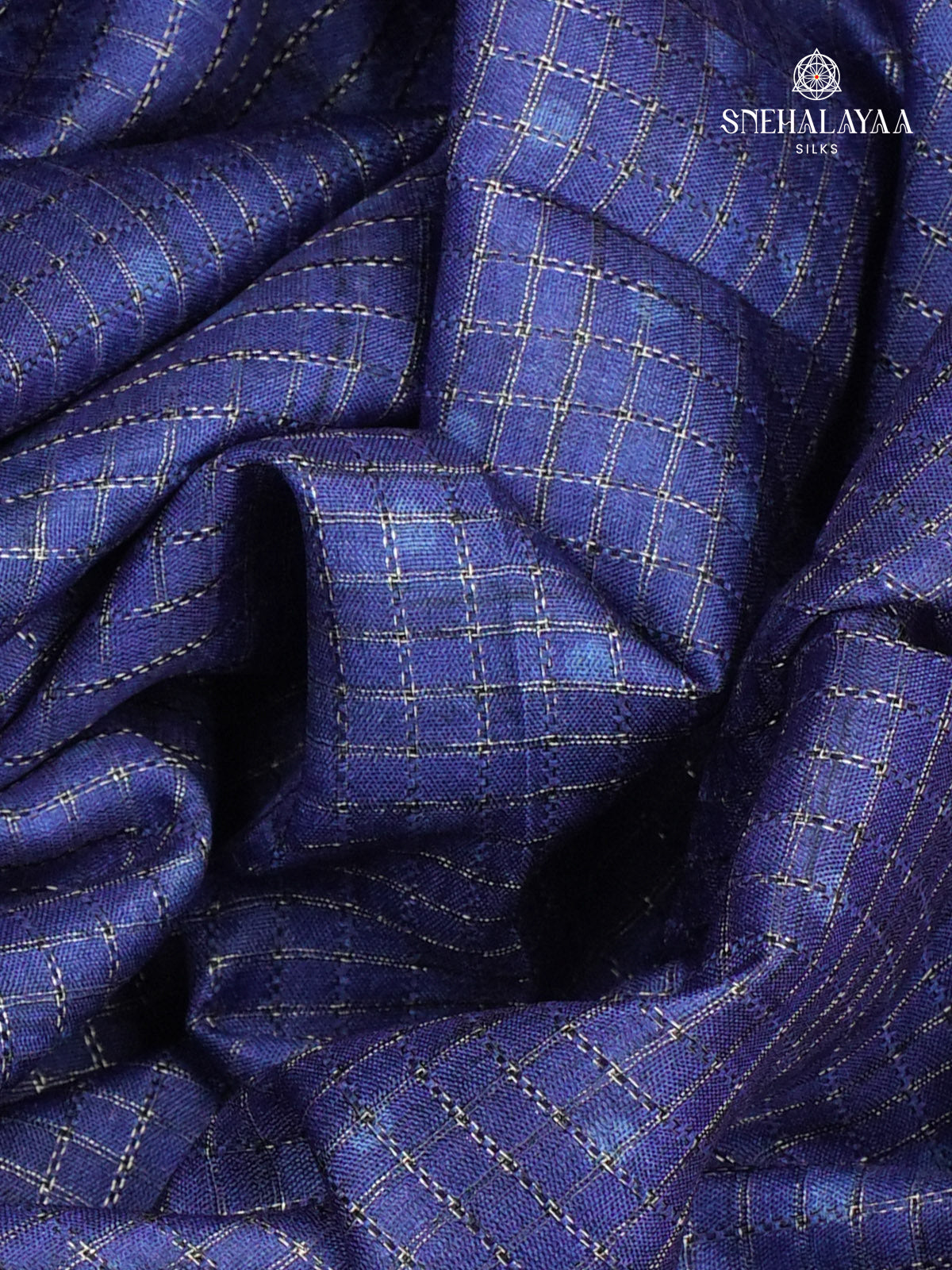 Royal Blue Floral Printed Tussar Saree