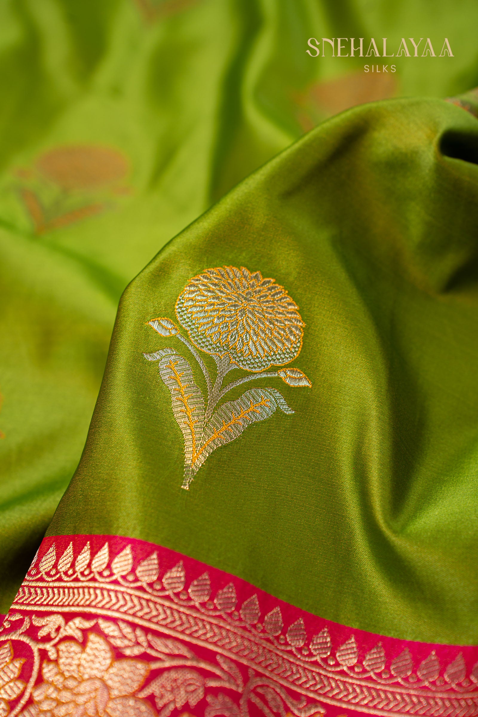 Pear Green Banaras Silk Saree