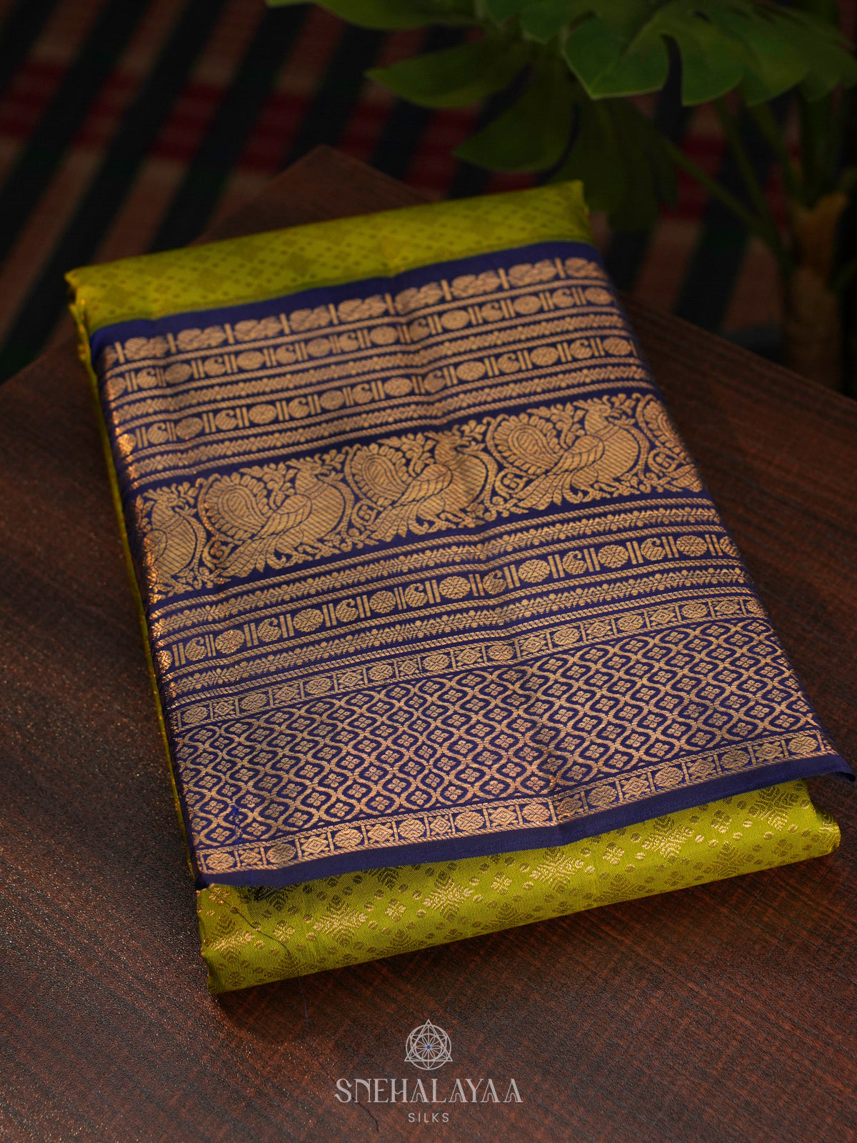 Lime Green Kanjivaram Silk Saree
