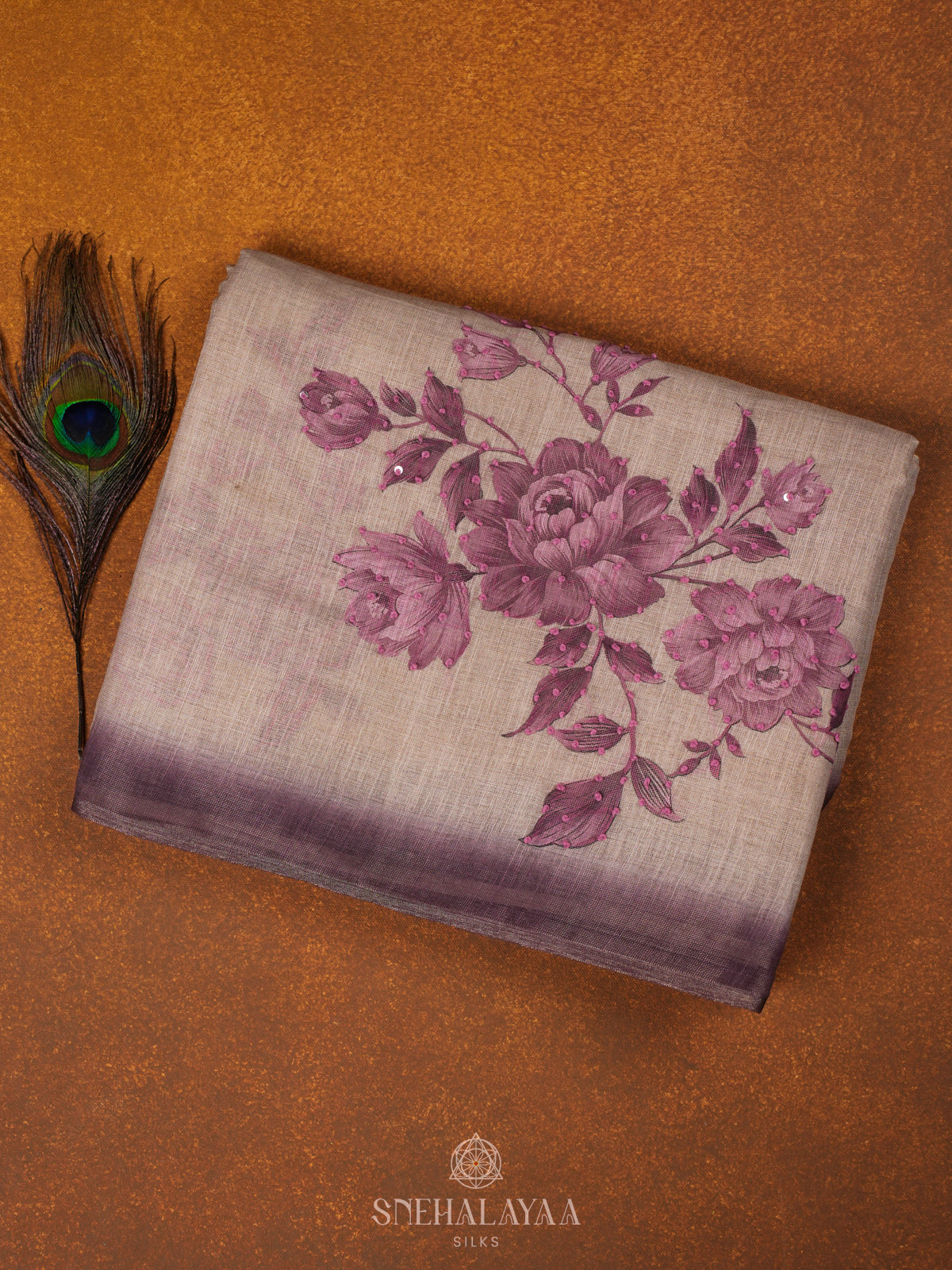 Beige Linen Embroidery Saree