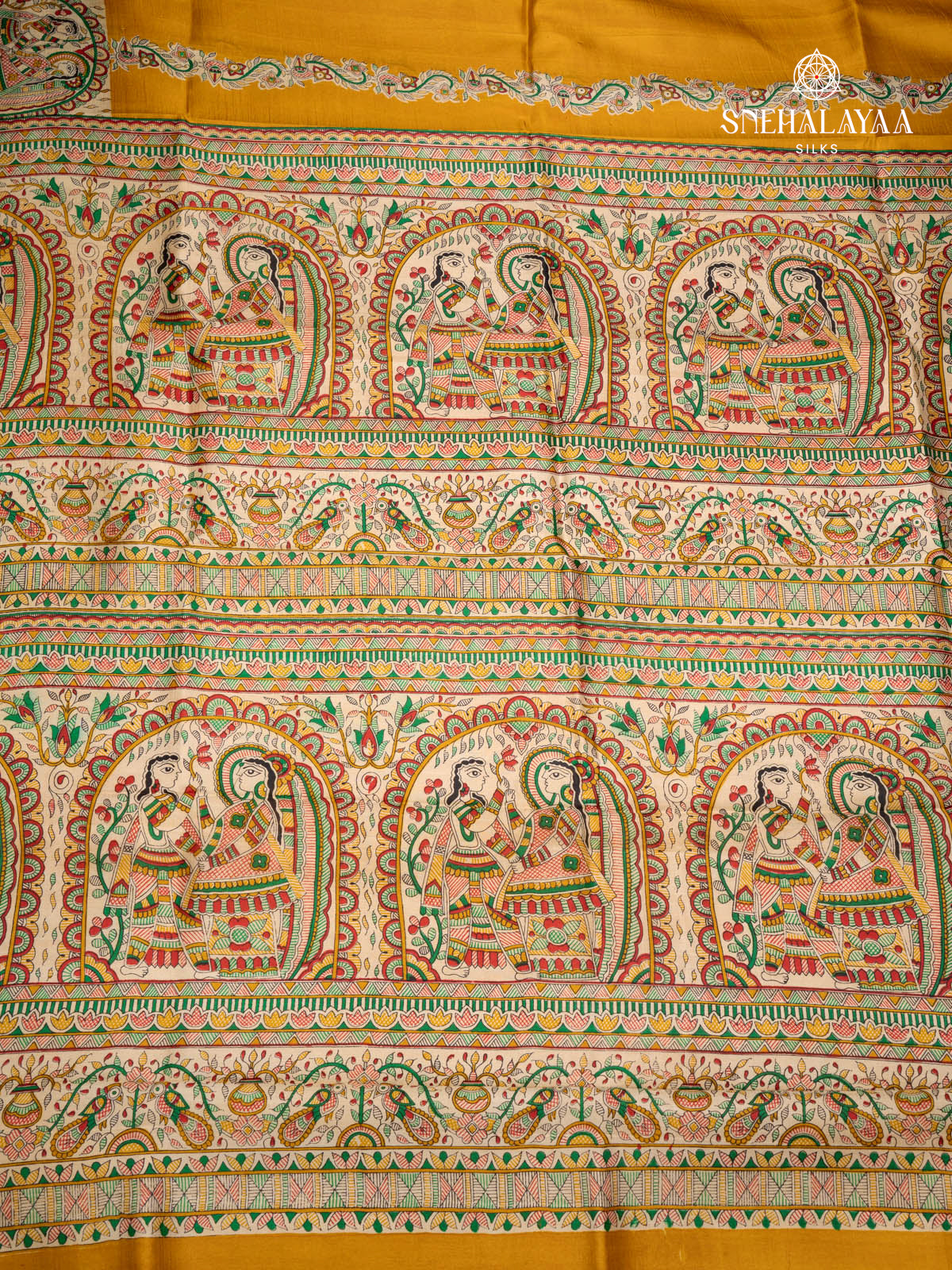 Yellow Printed Tussar Saree