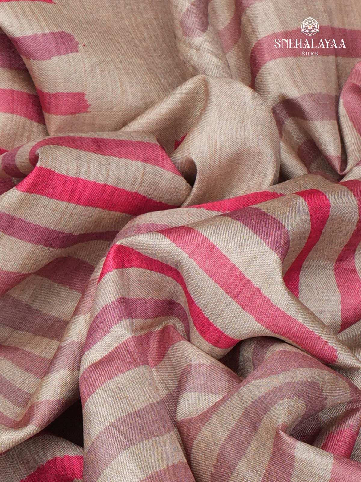 Beige Printed Tussar Saree