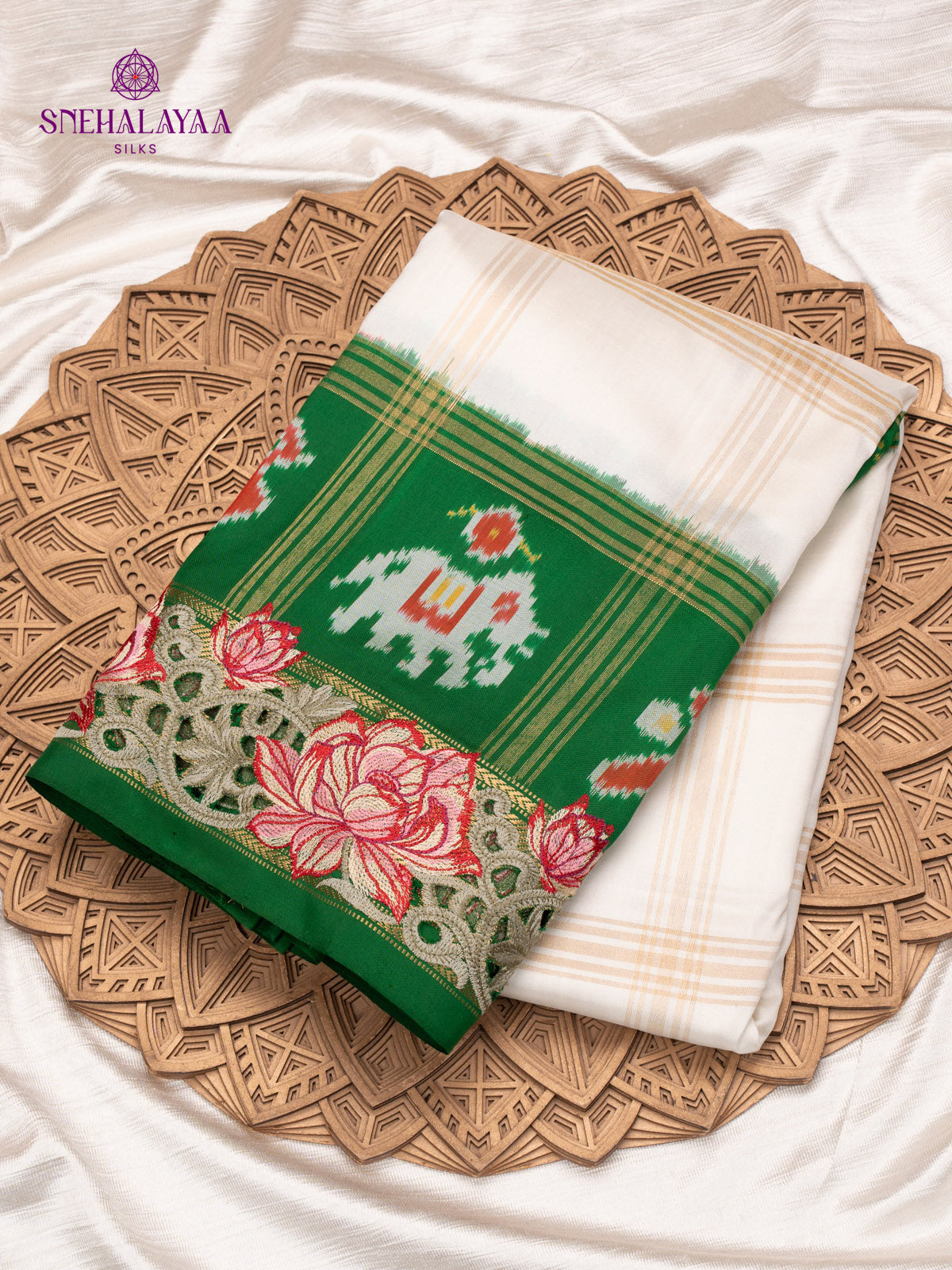 Off White Kanjivaram Patola Silk Saree