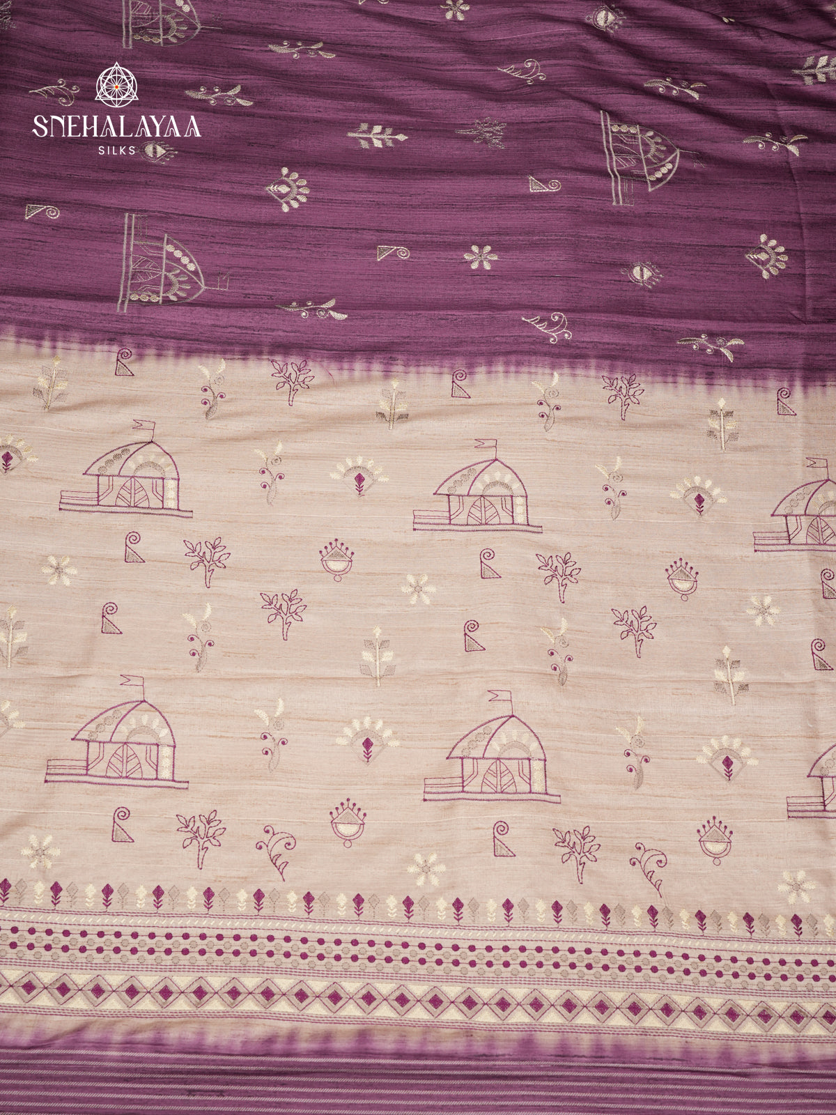 Purple Tussar Embroidery Saree