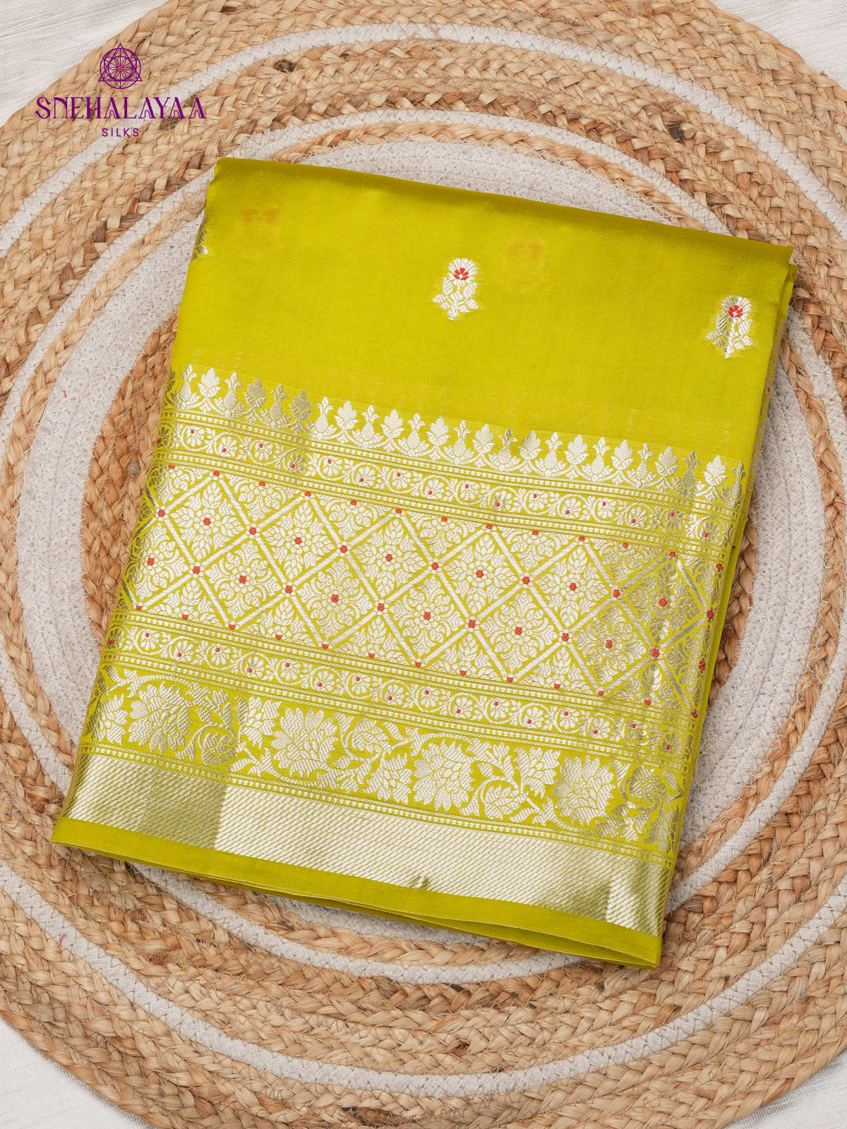 Chartreuse Green Chiniya Silk Saree