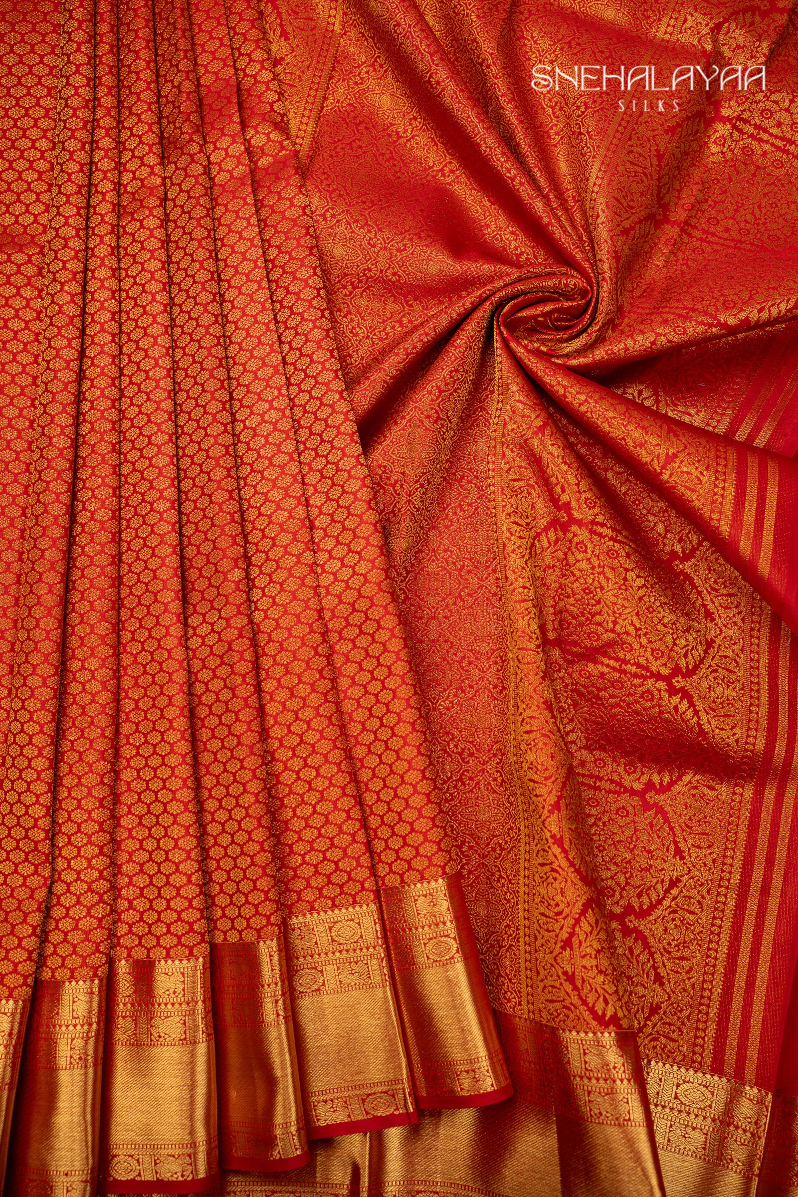 Candy Red Kancheevaram Silk Saree