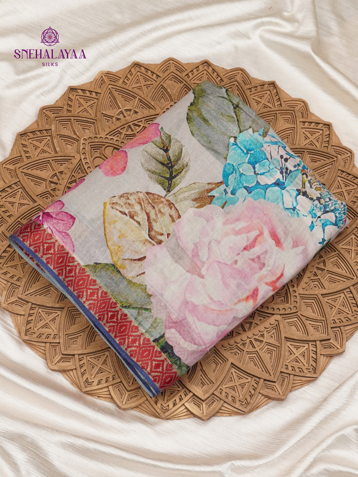 Grey Printed Linen Cotton Saree