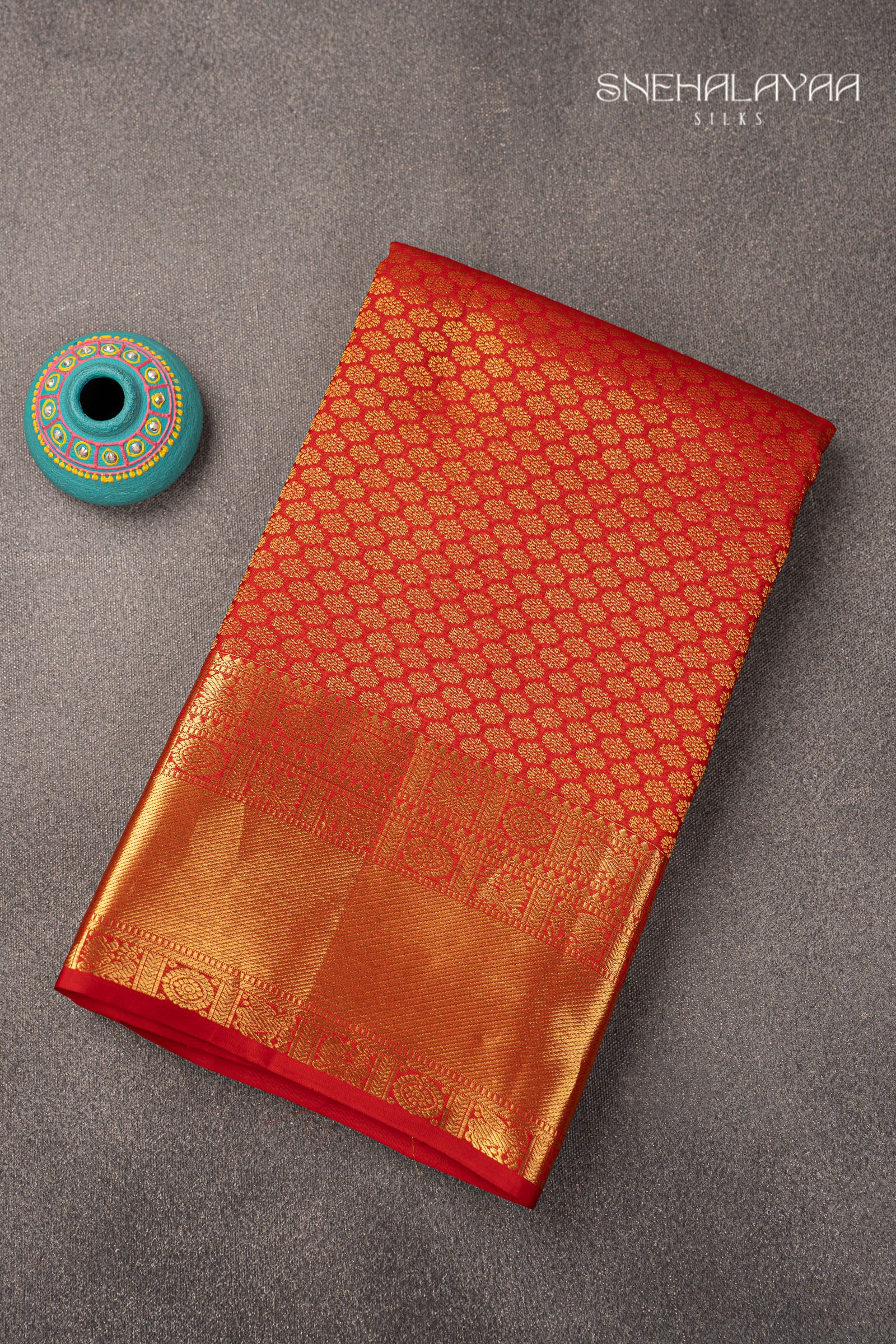 Candy Red Kancheevaram Silk Saree