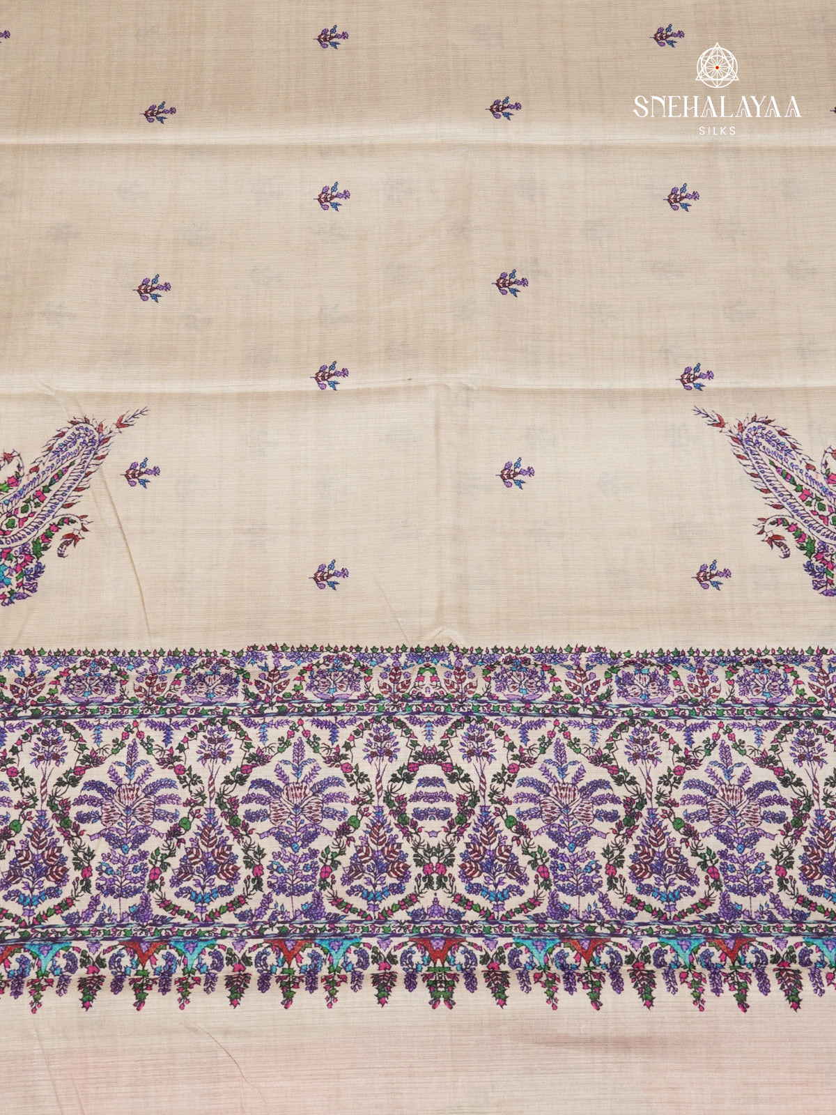 Biege With Purple Border Tussar Saree