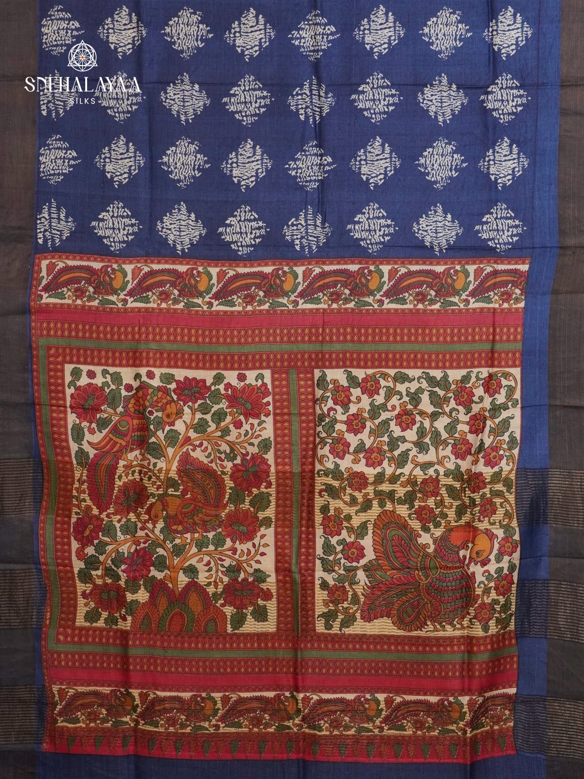 Navy Blue Tussar Saree