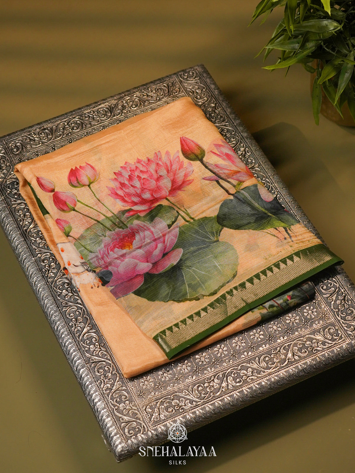Sandal Mangalagiri Silk Cotton Saree with Printed Border