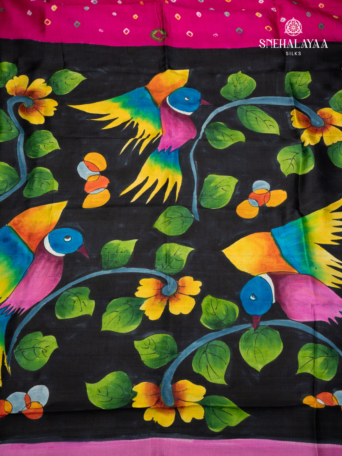 Rani Pink Tussar with Bandhini Design Saree