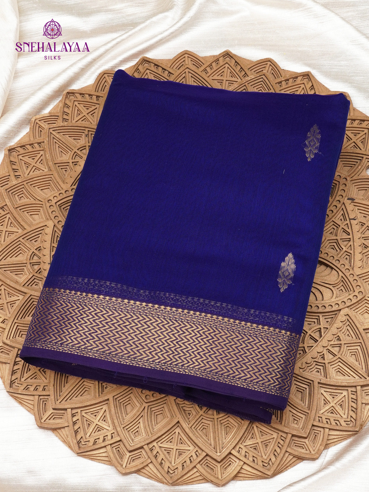 Navy Blue Maheshwari Silk Cotton Saree