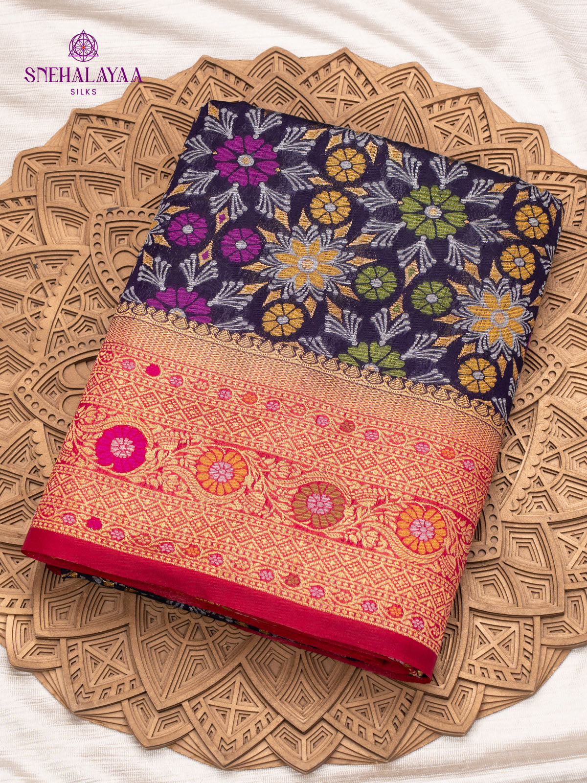 Navy Blue Ikat Silk Saree