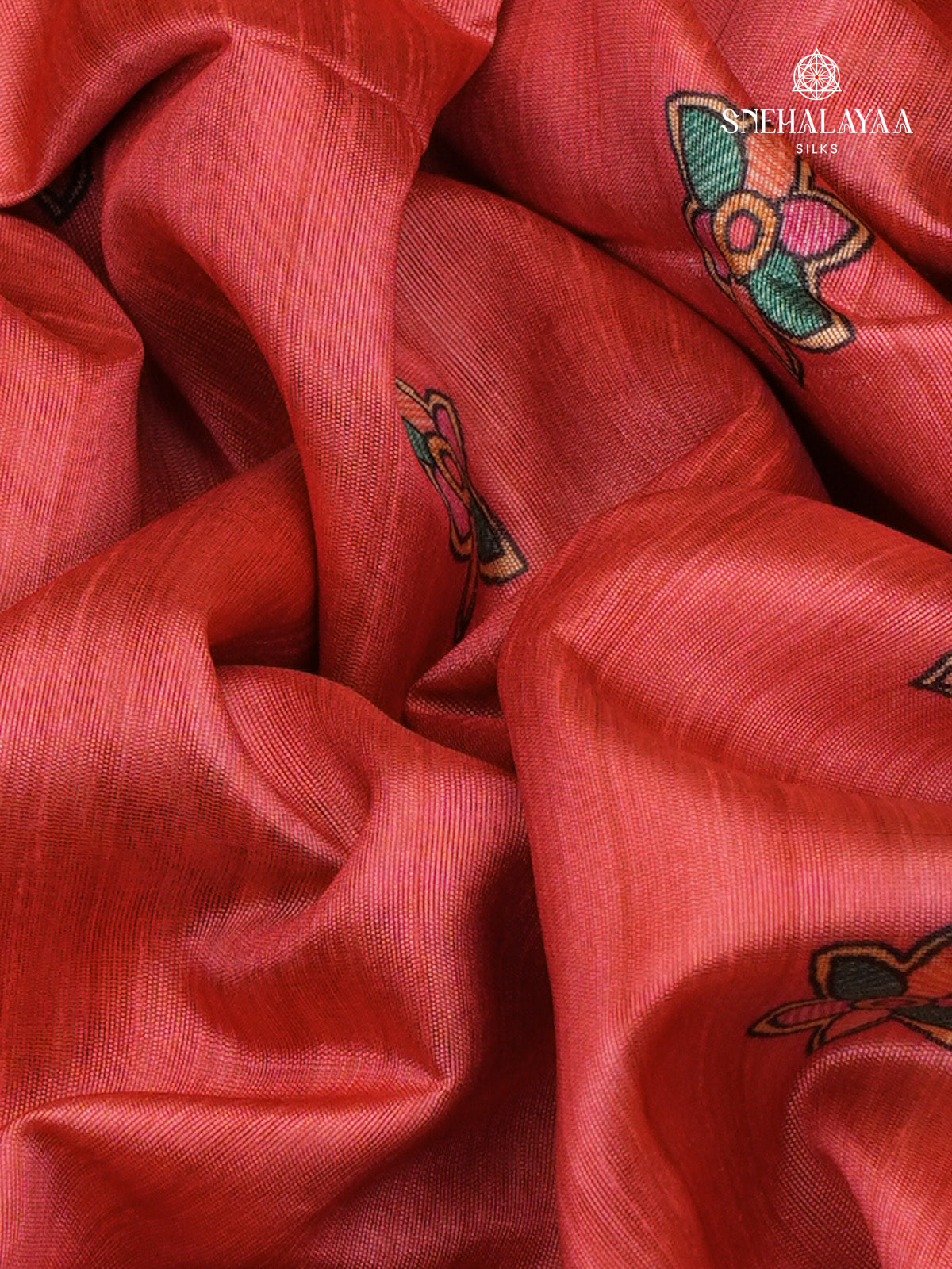 Red Madhubani Printed Saree
