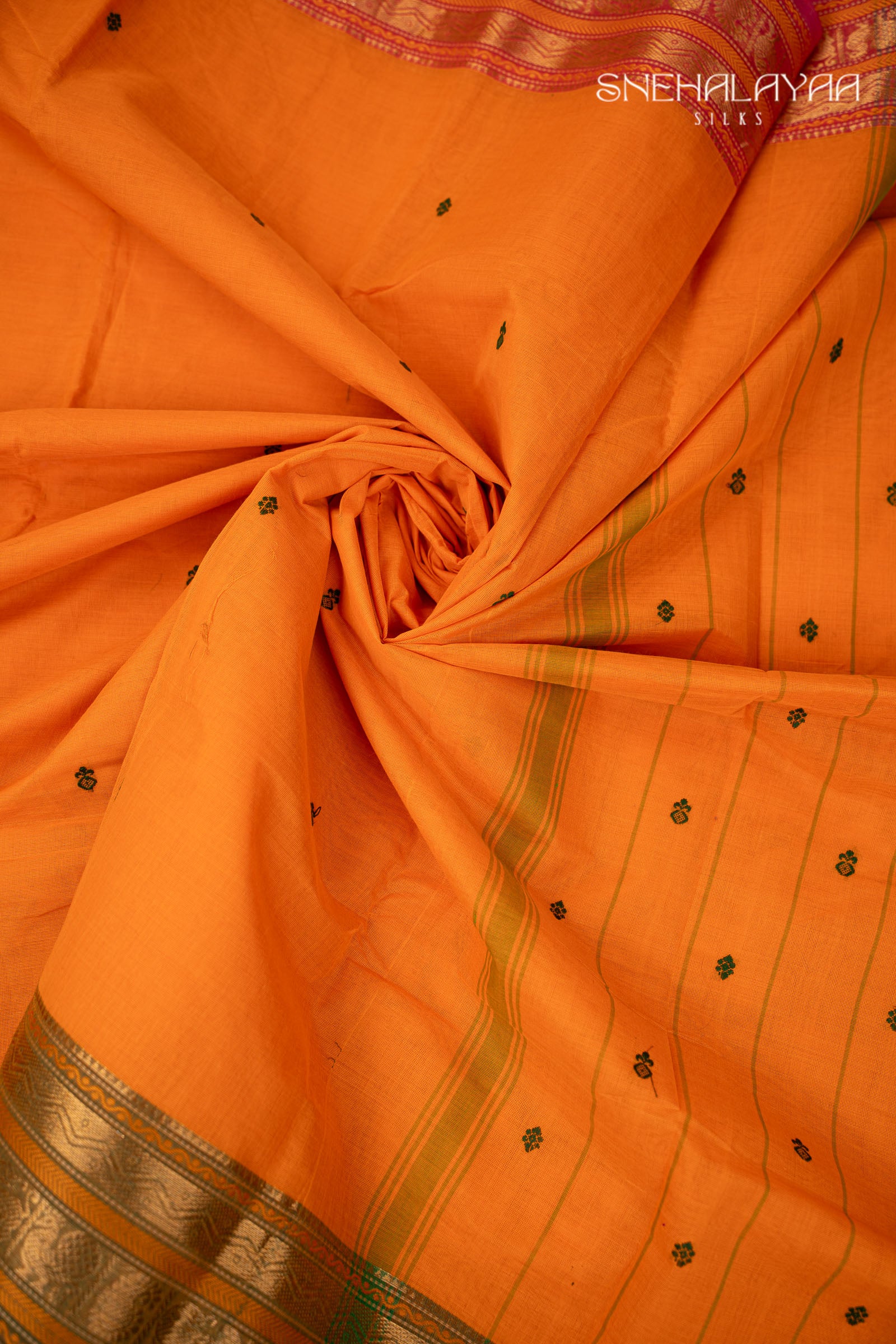 Tangerine Orange Kanchi Cotton Saree