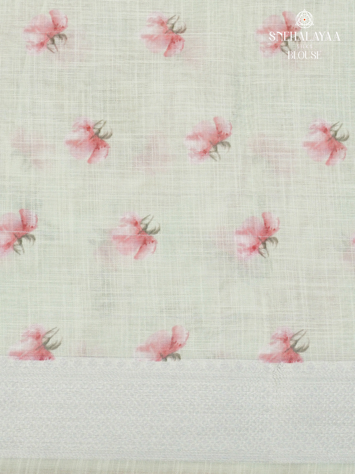 Off White Printed Linen Saree