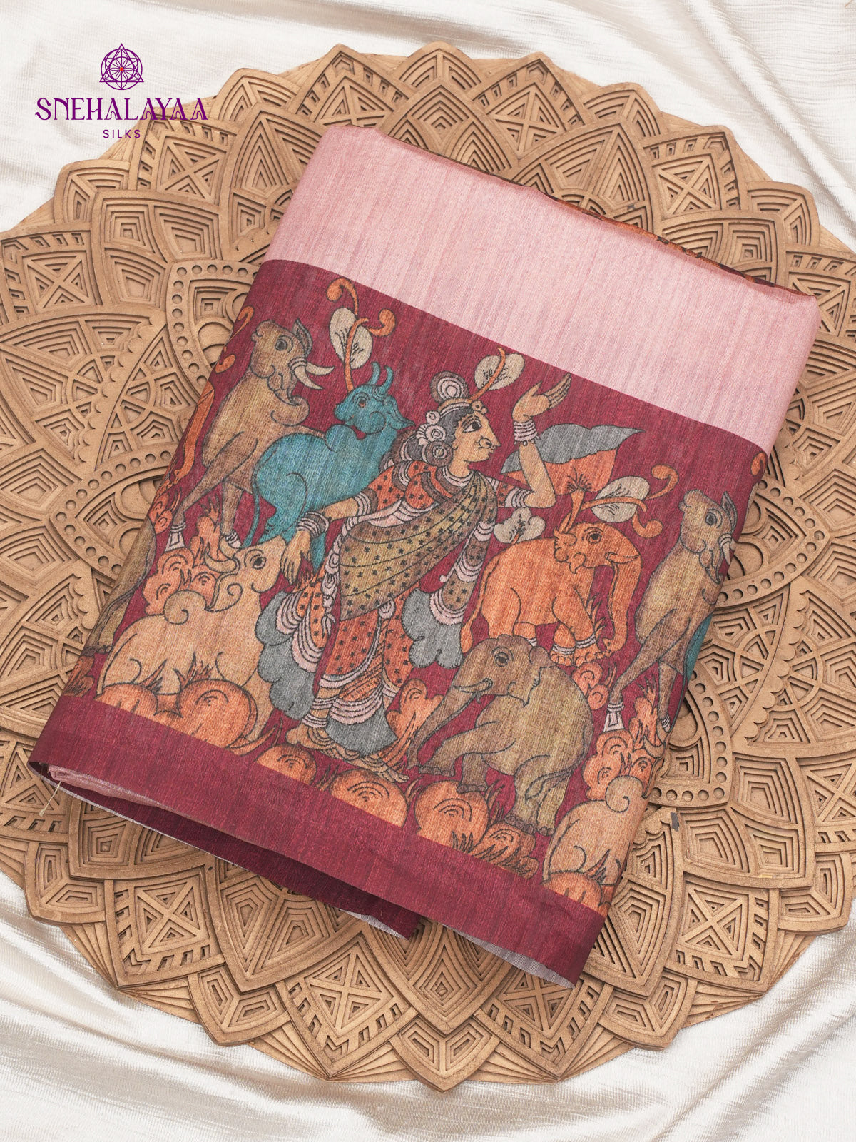 Pastel Pink Kalamkari Tussar Saree