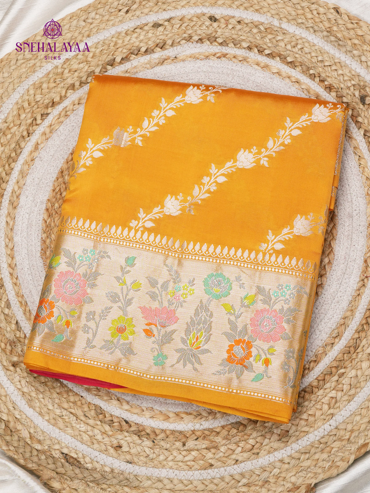 Orange Banaras Dupion Silk Saree
