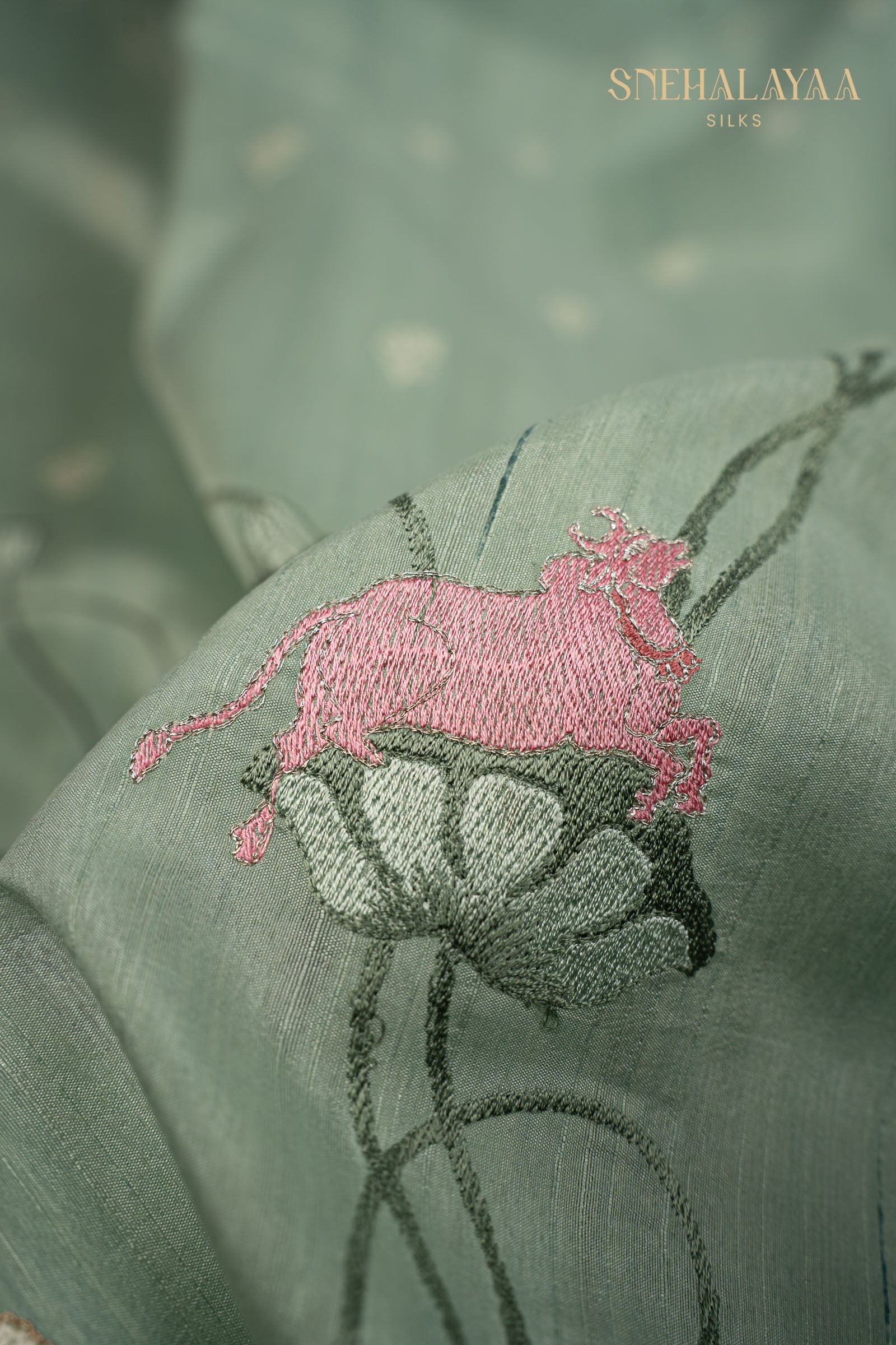 Fern Green Raw Silk Saree