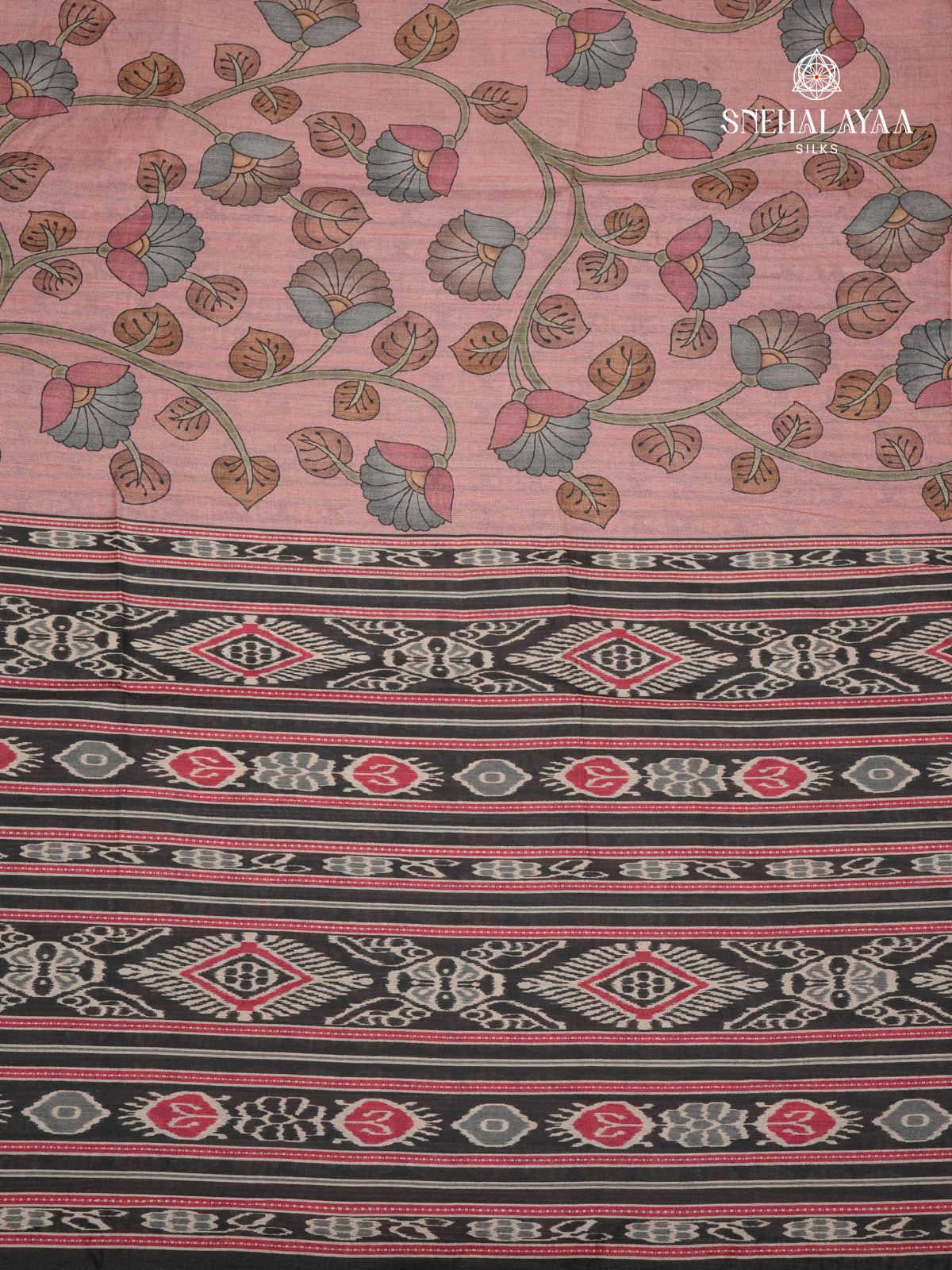 Pink Floral Printed Tussar Saree