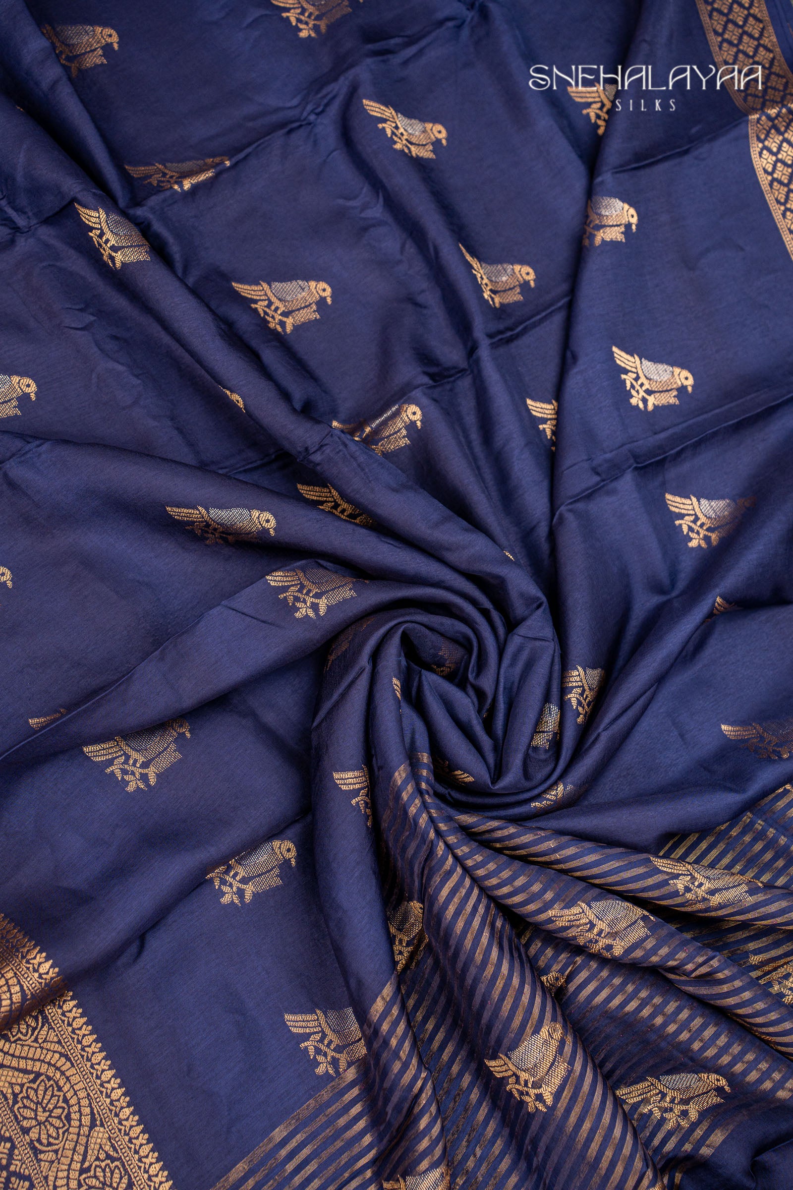 Indigo Blue Chinon Silk Saree
