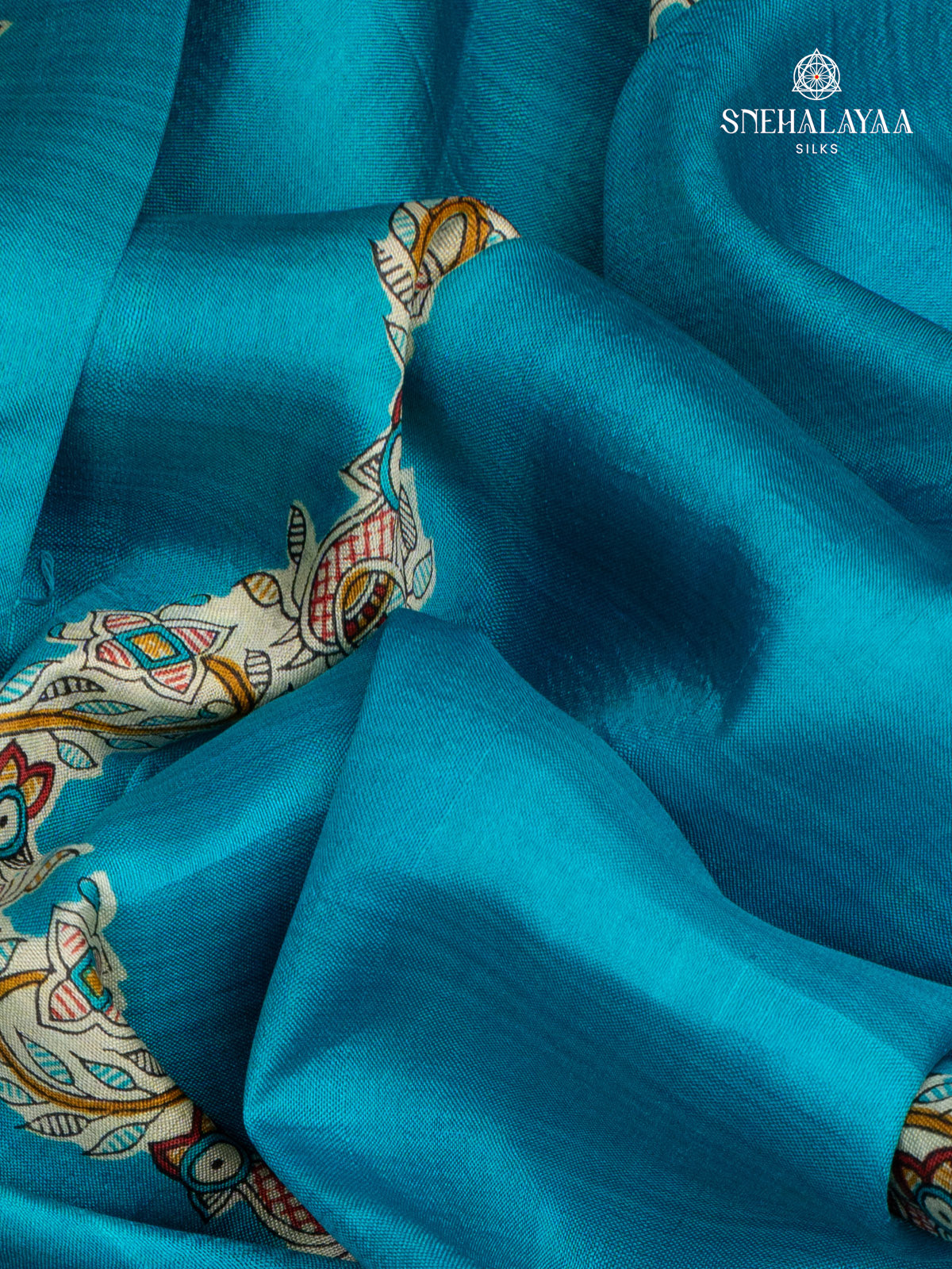 Blue Printed Tussar saree