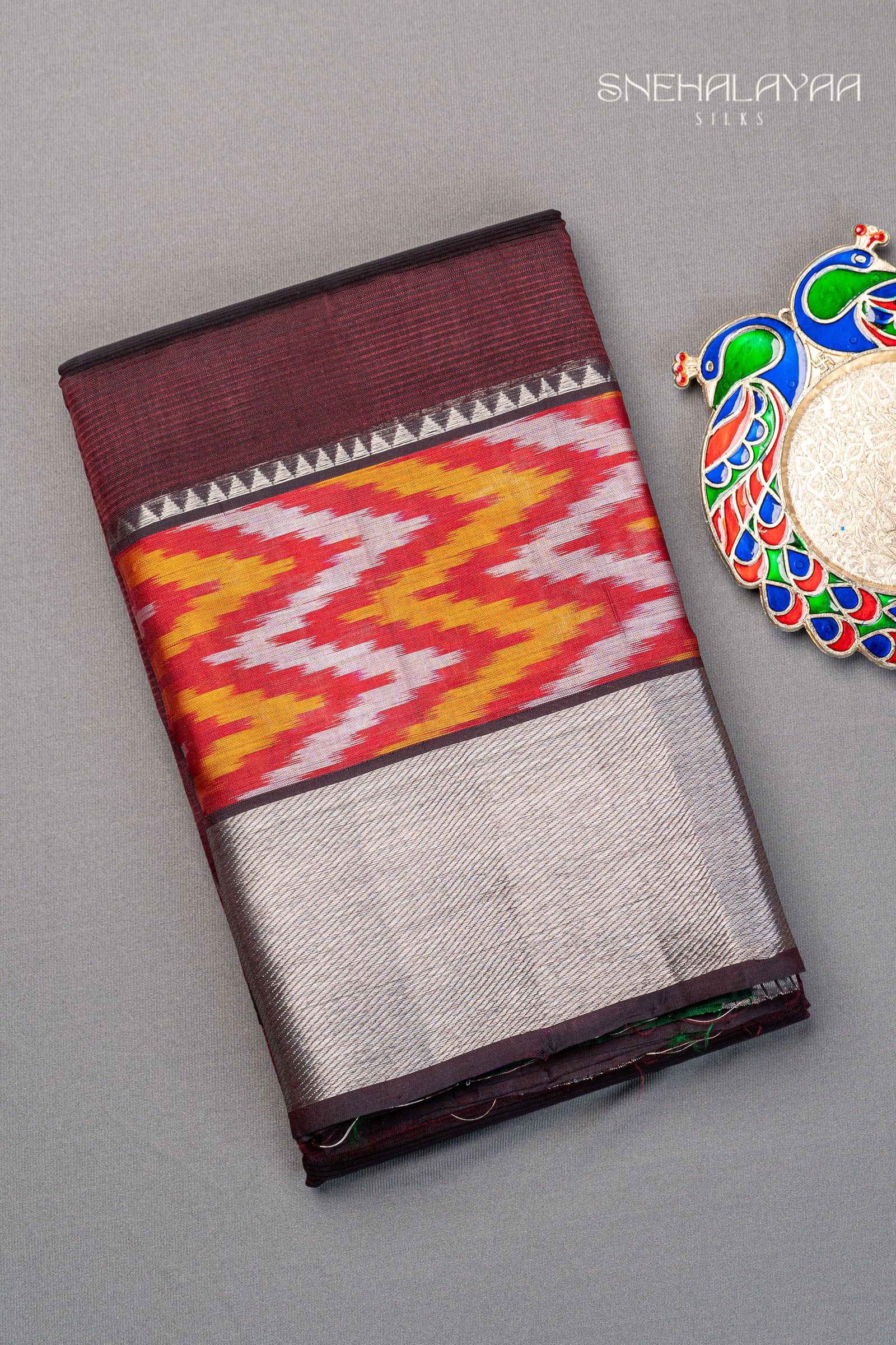 Coffee Brown Mangalgiri Silk Saree