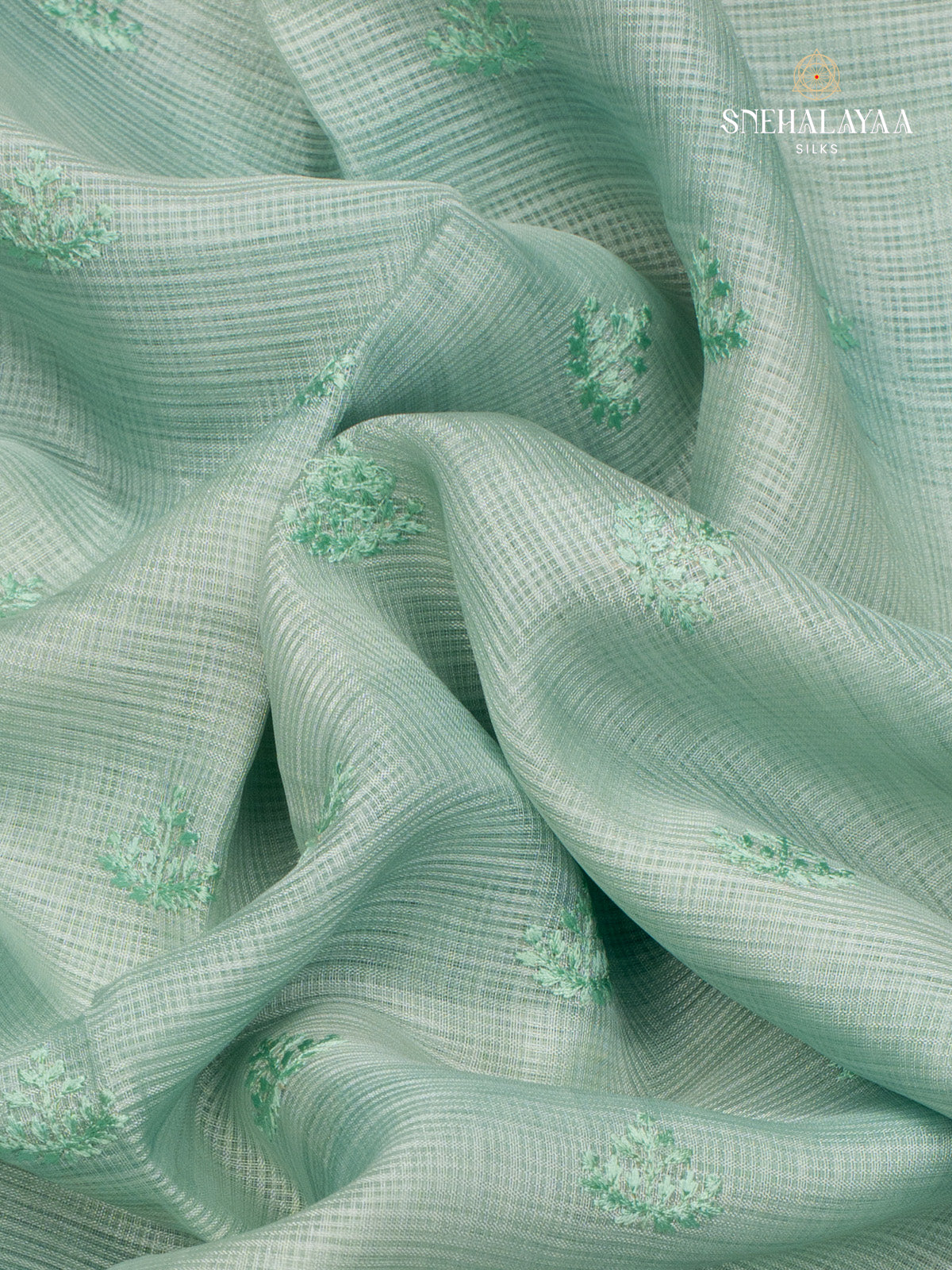 Teal Green Kota Embroidery Saree