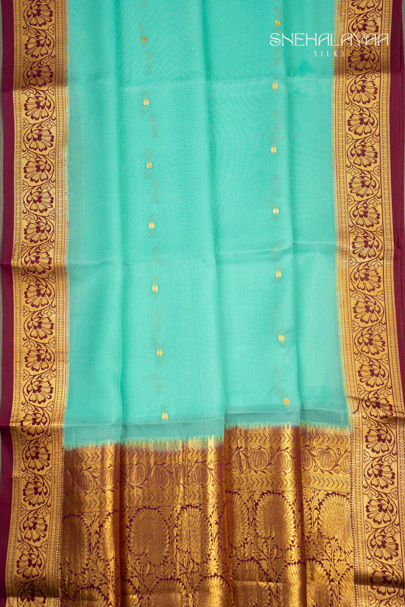 Seafoam Green Mysore Crepe Silk Saree