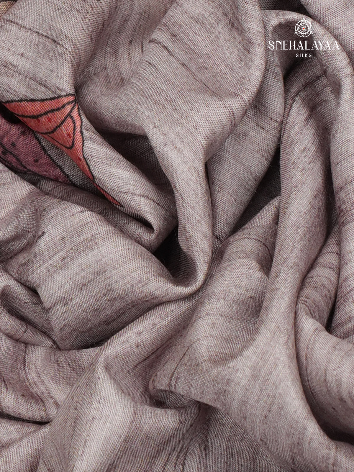 Grey Floral Printed Tussar Saree