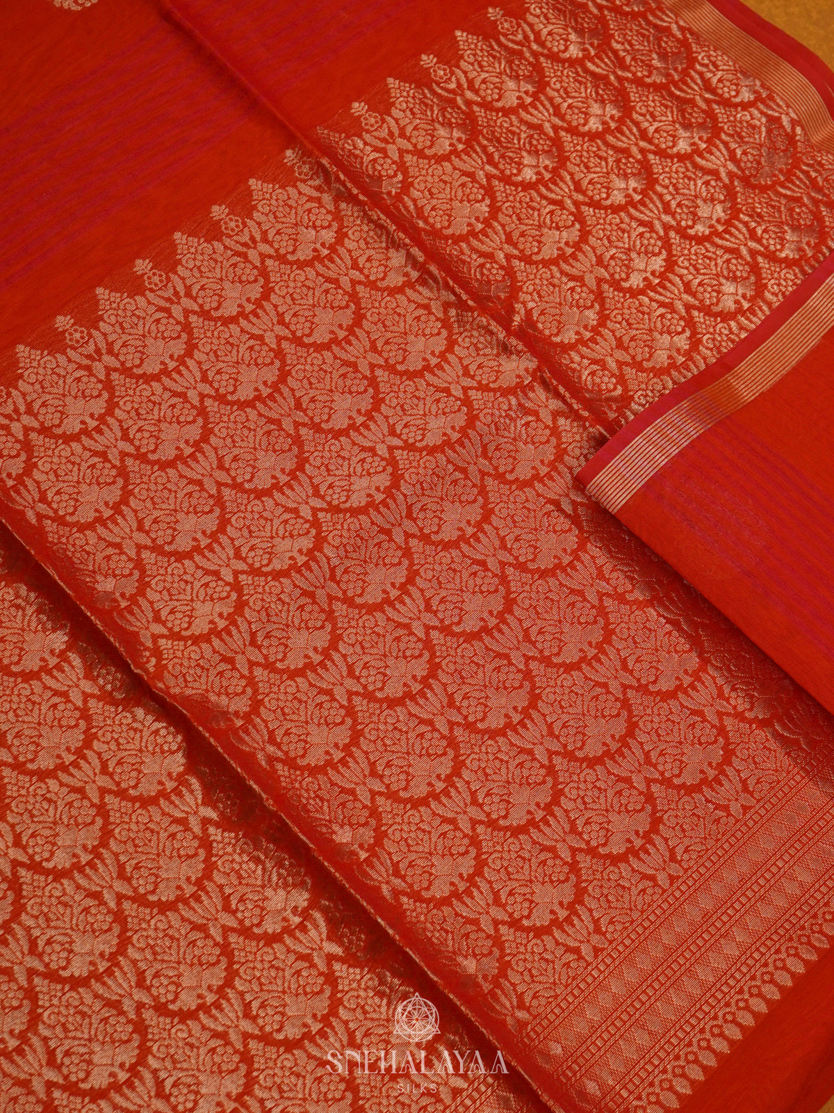 Rust Orange Kora Silk Cotton Saree