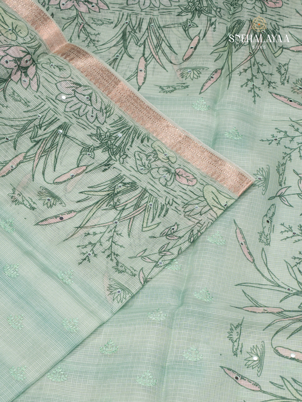 Teal Green Kota Embroidery Saree