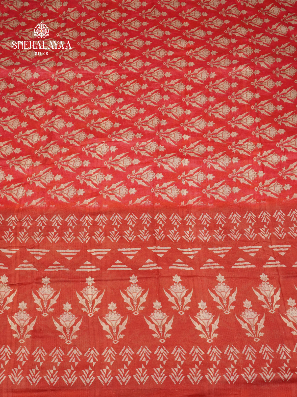 Red Printed Linen Cotton Saree