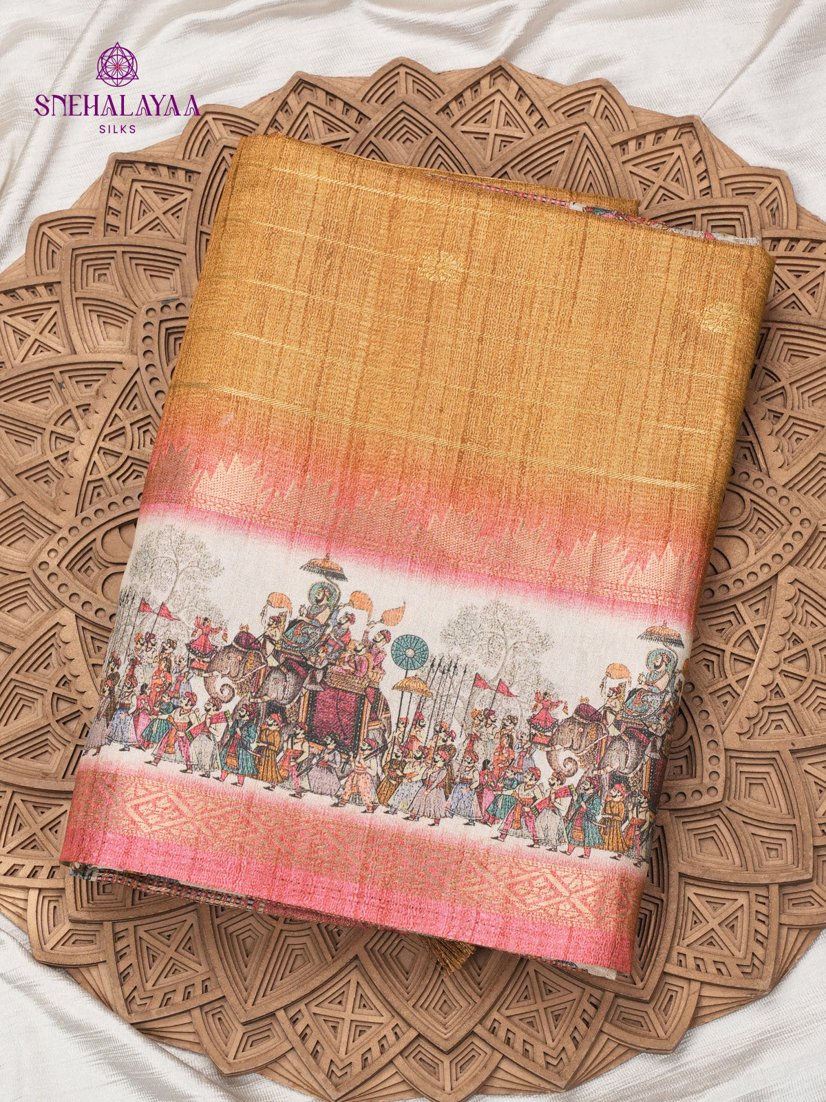 Orange Kalamkari Tussar Saree