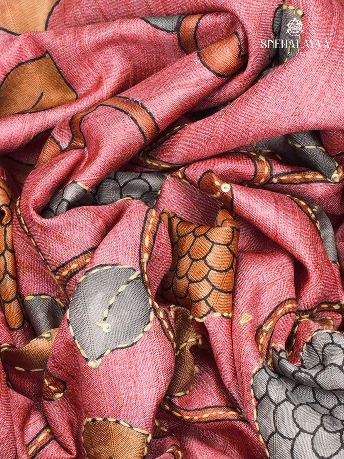 Pink Tussar Embroidery Saree