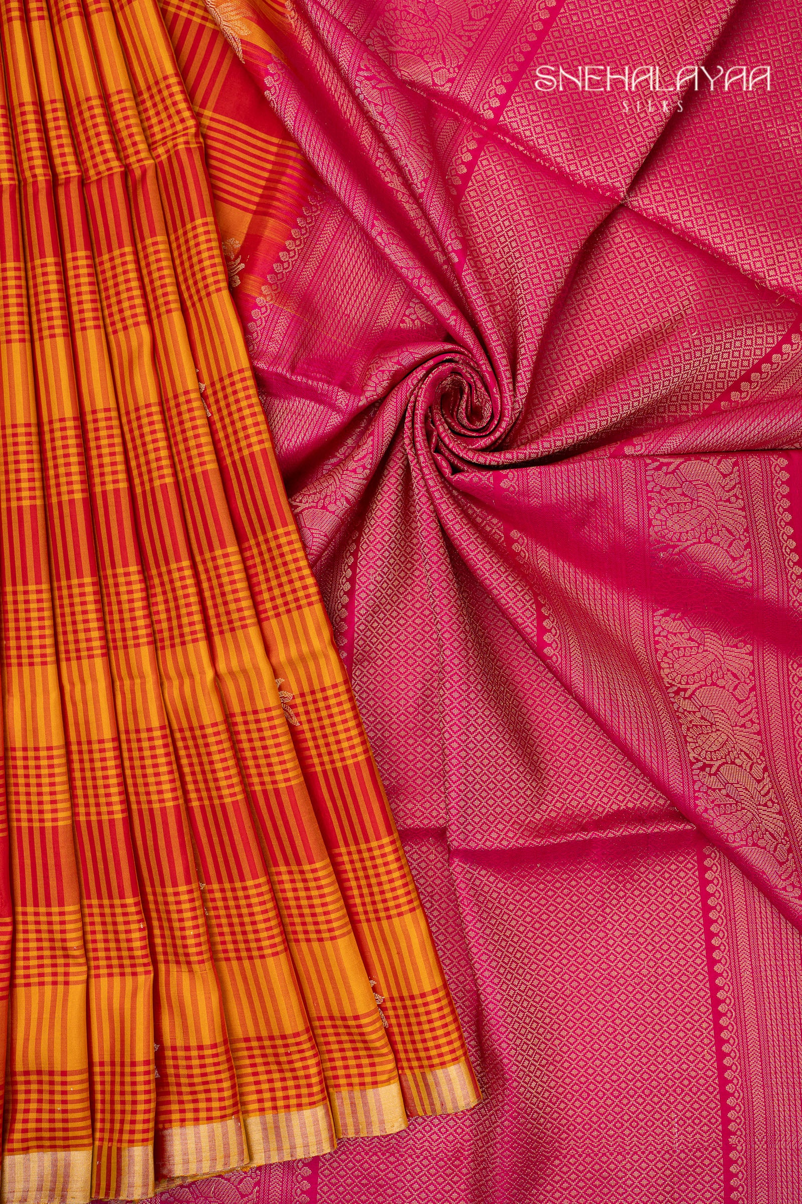 Apricot Orange Kancheevaram Soft Silk Saree