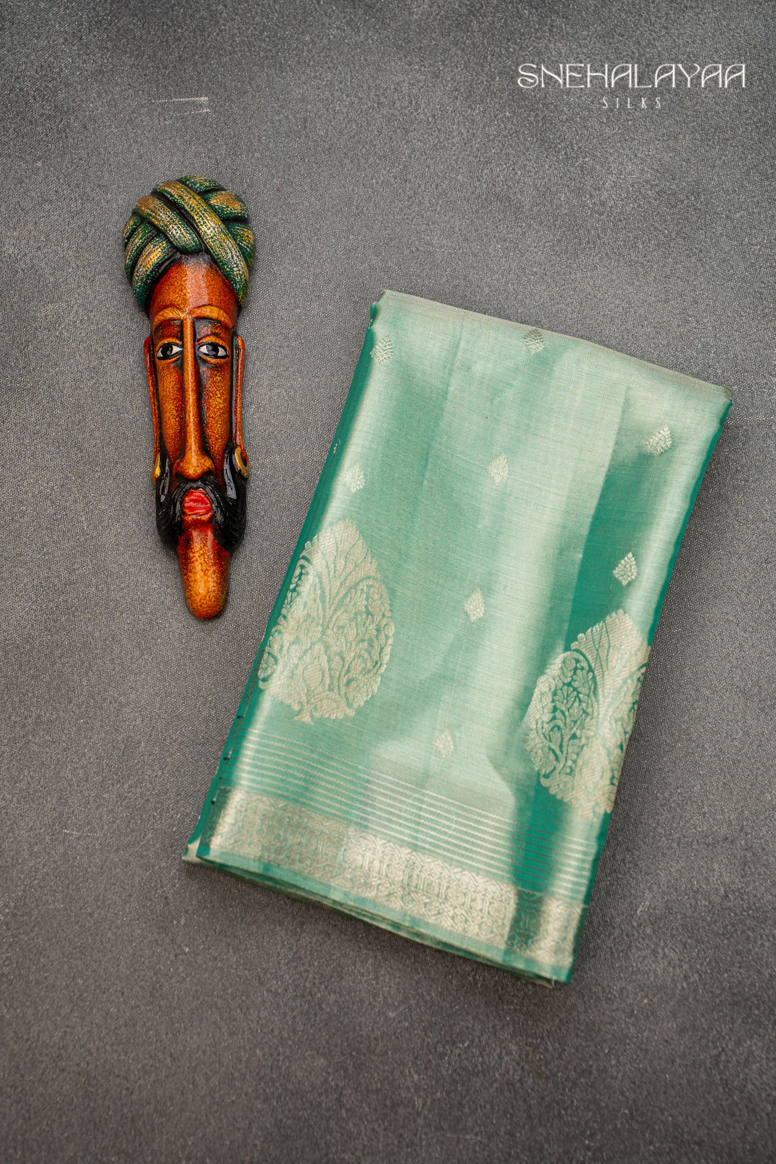 Seafoam Green Kancheevaram Silk Saree