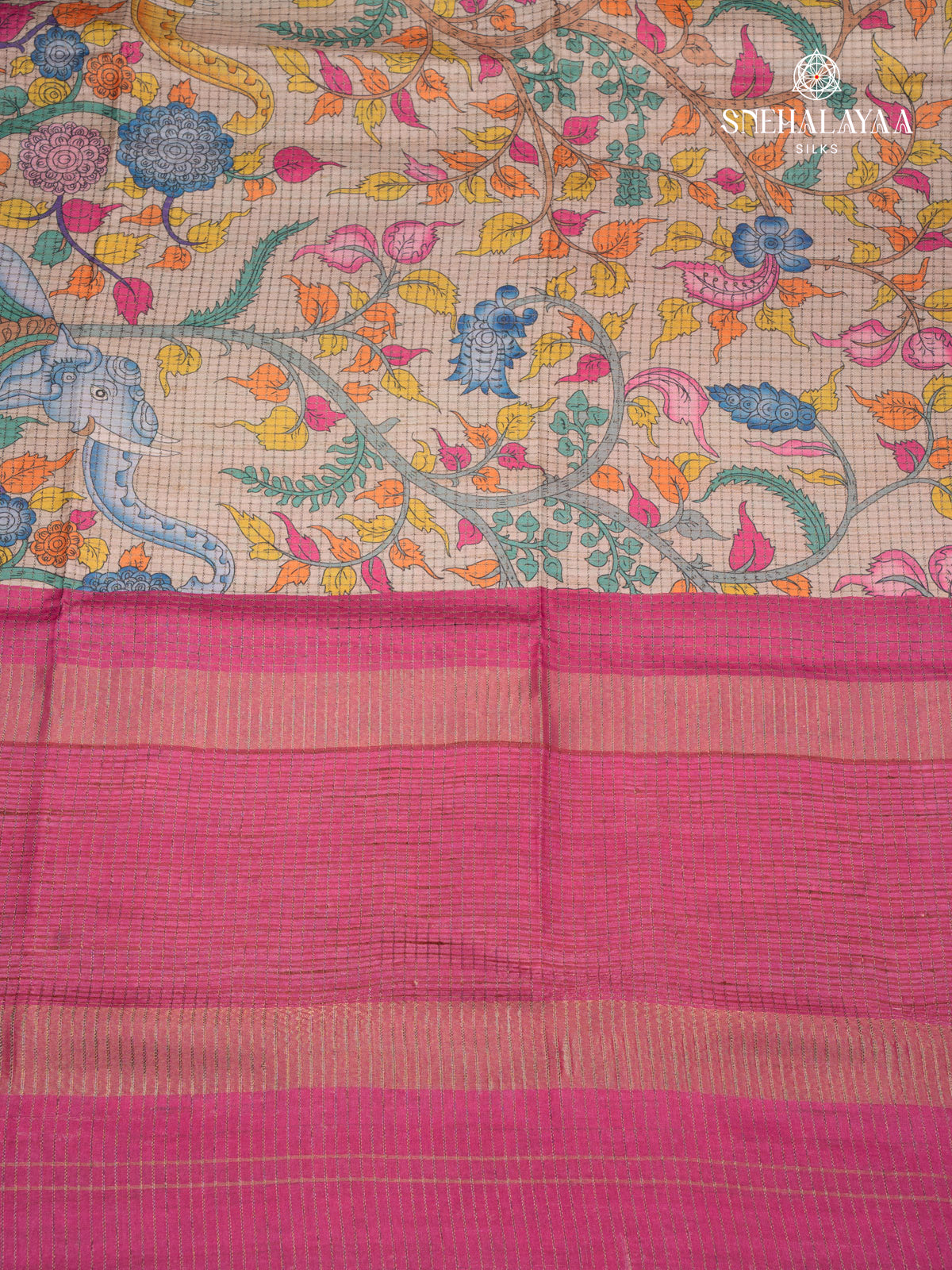 Sandal Printed Tussar Saree