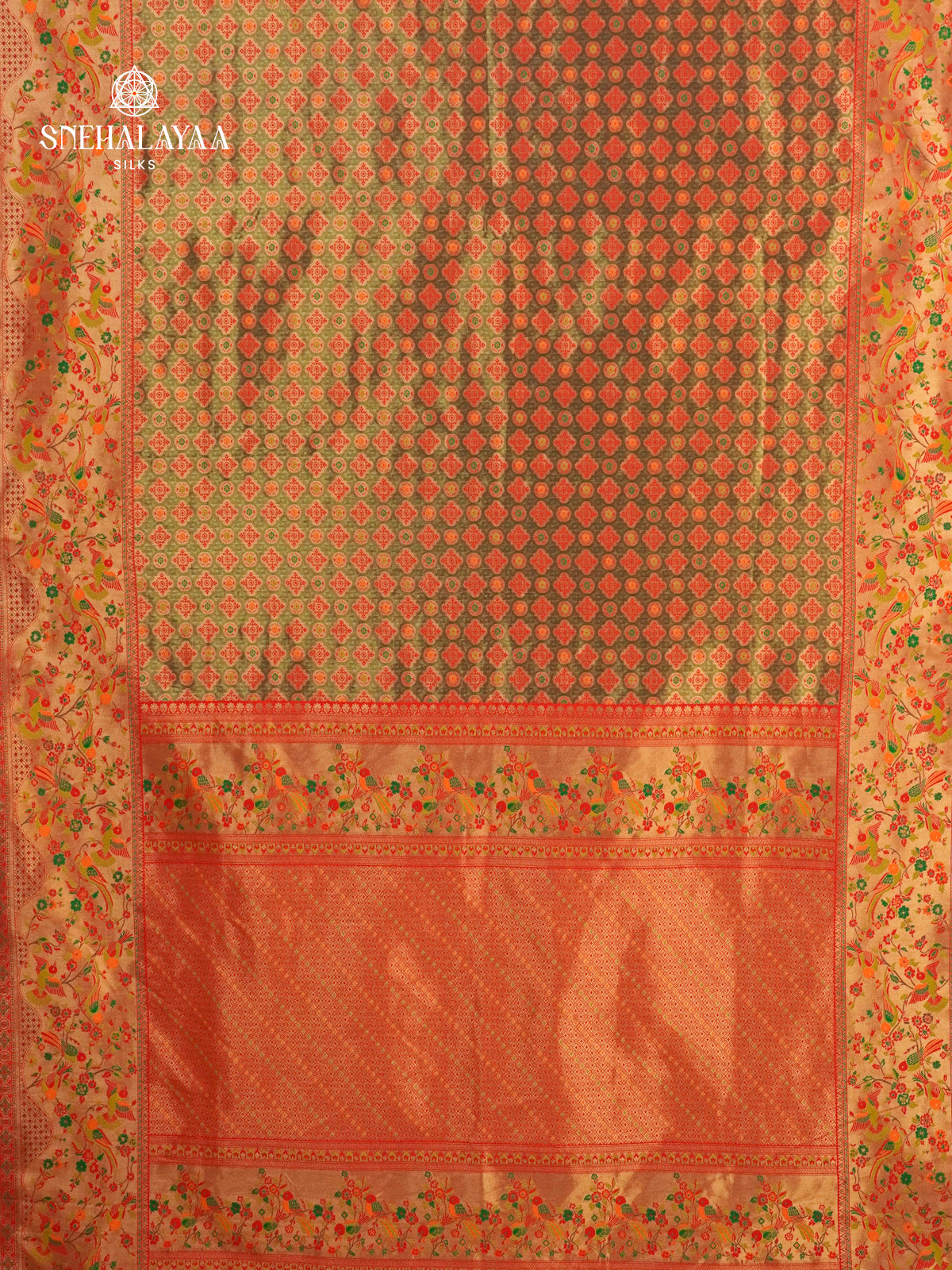 Olive Green Tissue Paithani Saree