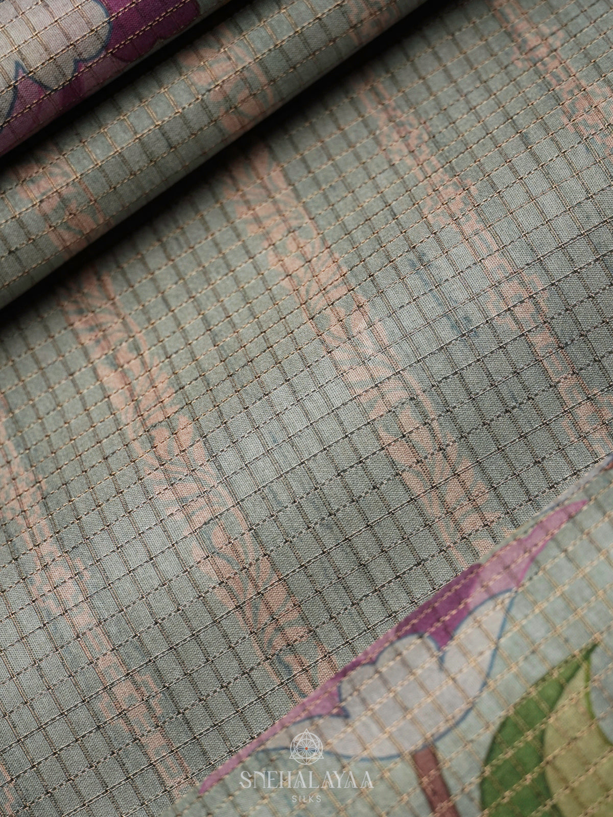 Pale Blue Tussar Saree with Floral Prints