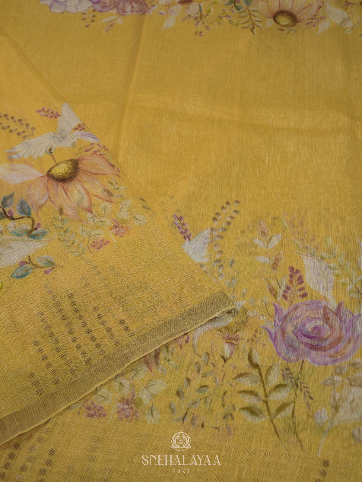 Pale Yellow Linen Kora Silk Saree