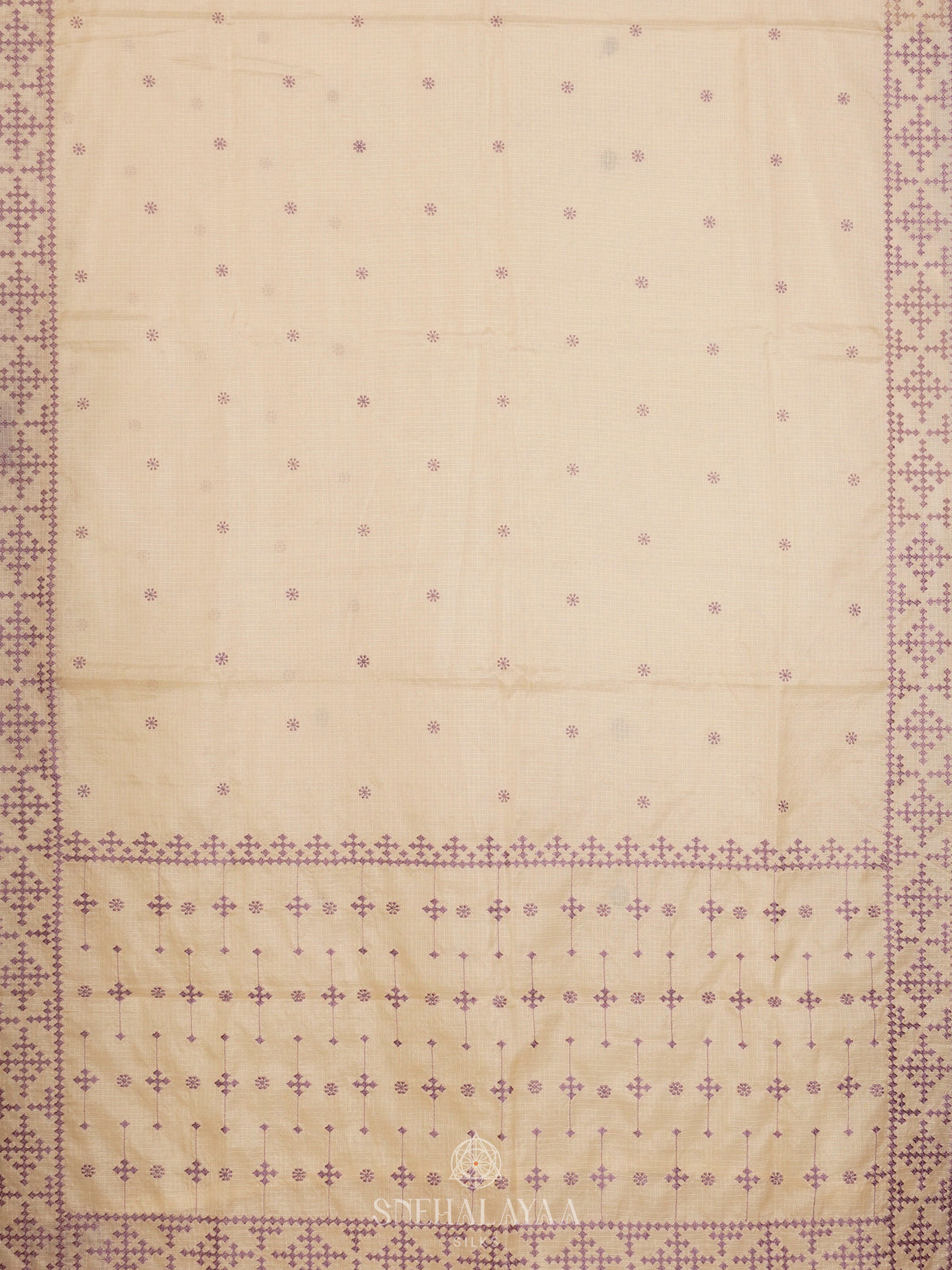 White Kota Embroidery Saree with Purple Border
