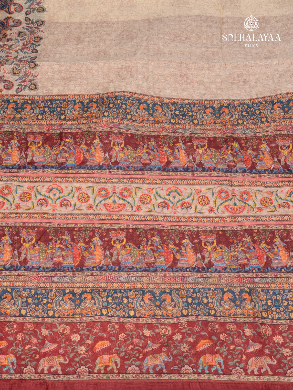 Cream With Maroon Border Linen Saree