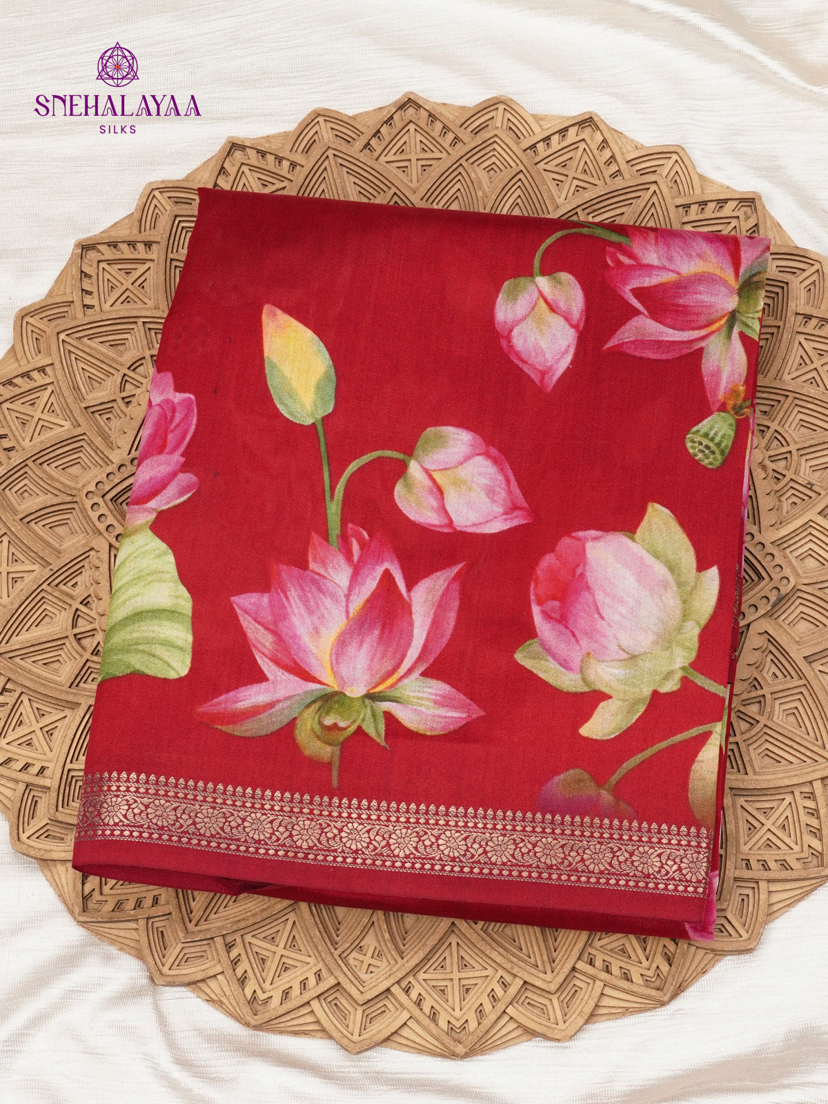 Red Chiniya Silk Saree