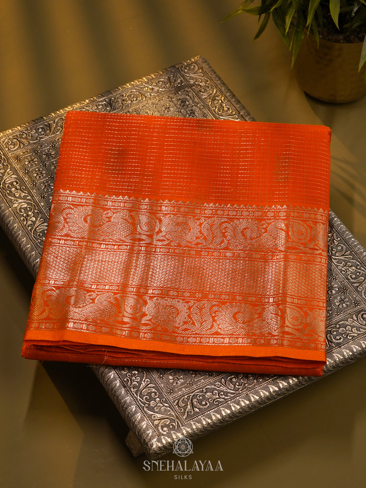 Orange Managalagiri Kuppadam Silk Saree