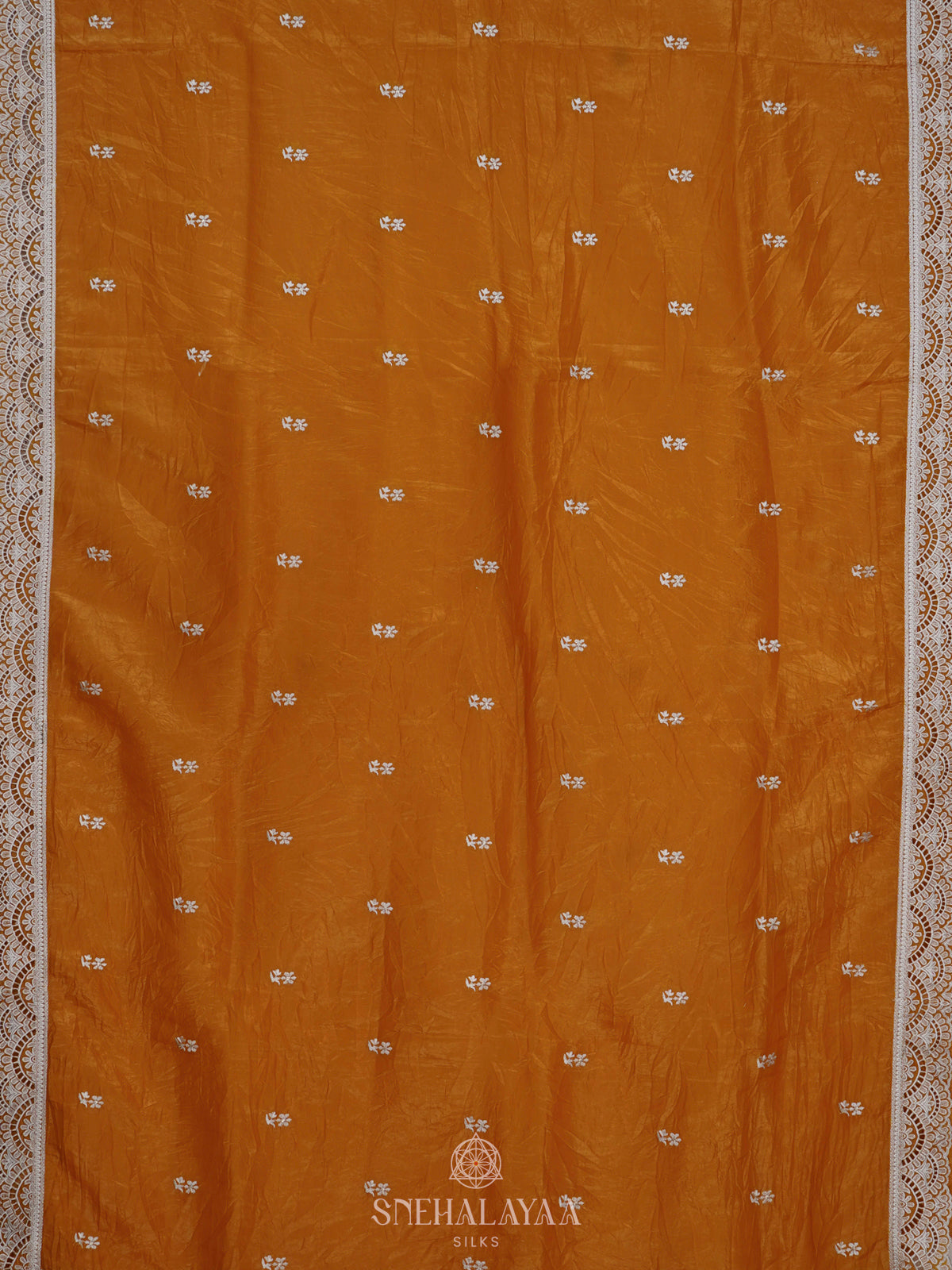 Orange Tissue Embroidery Saree