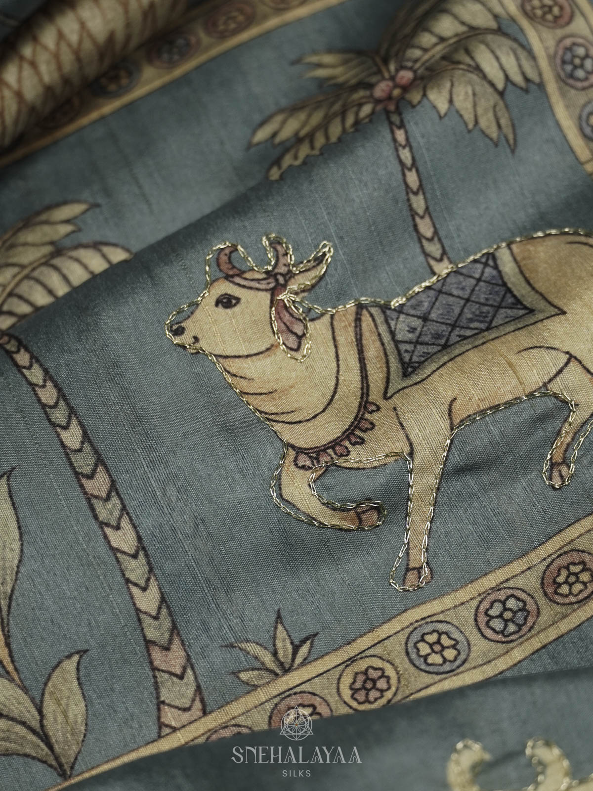 Ice Blue Raw Silk Embroidery Saree