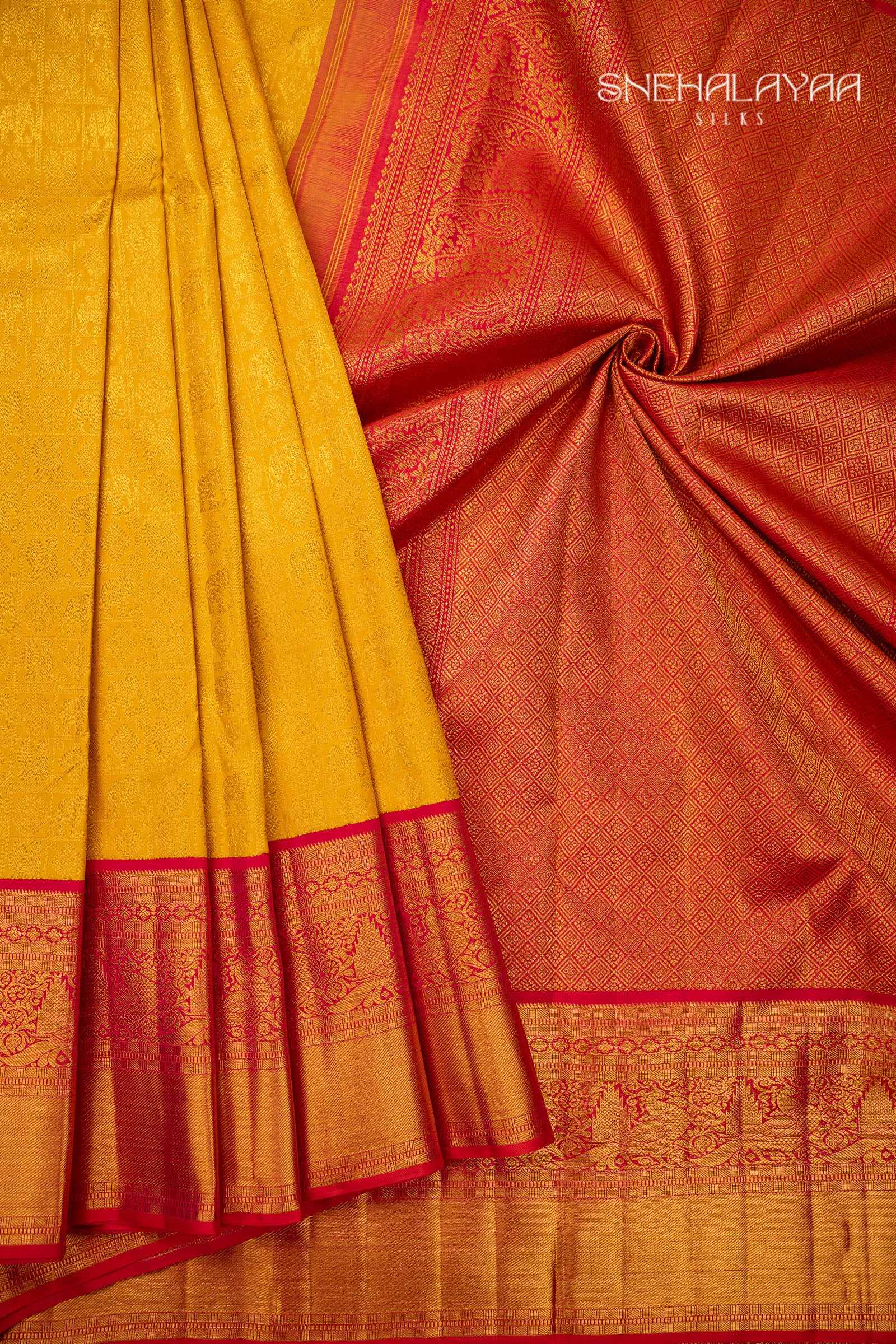 Mustard Yellow Kancheevaram Silk Saree