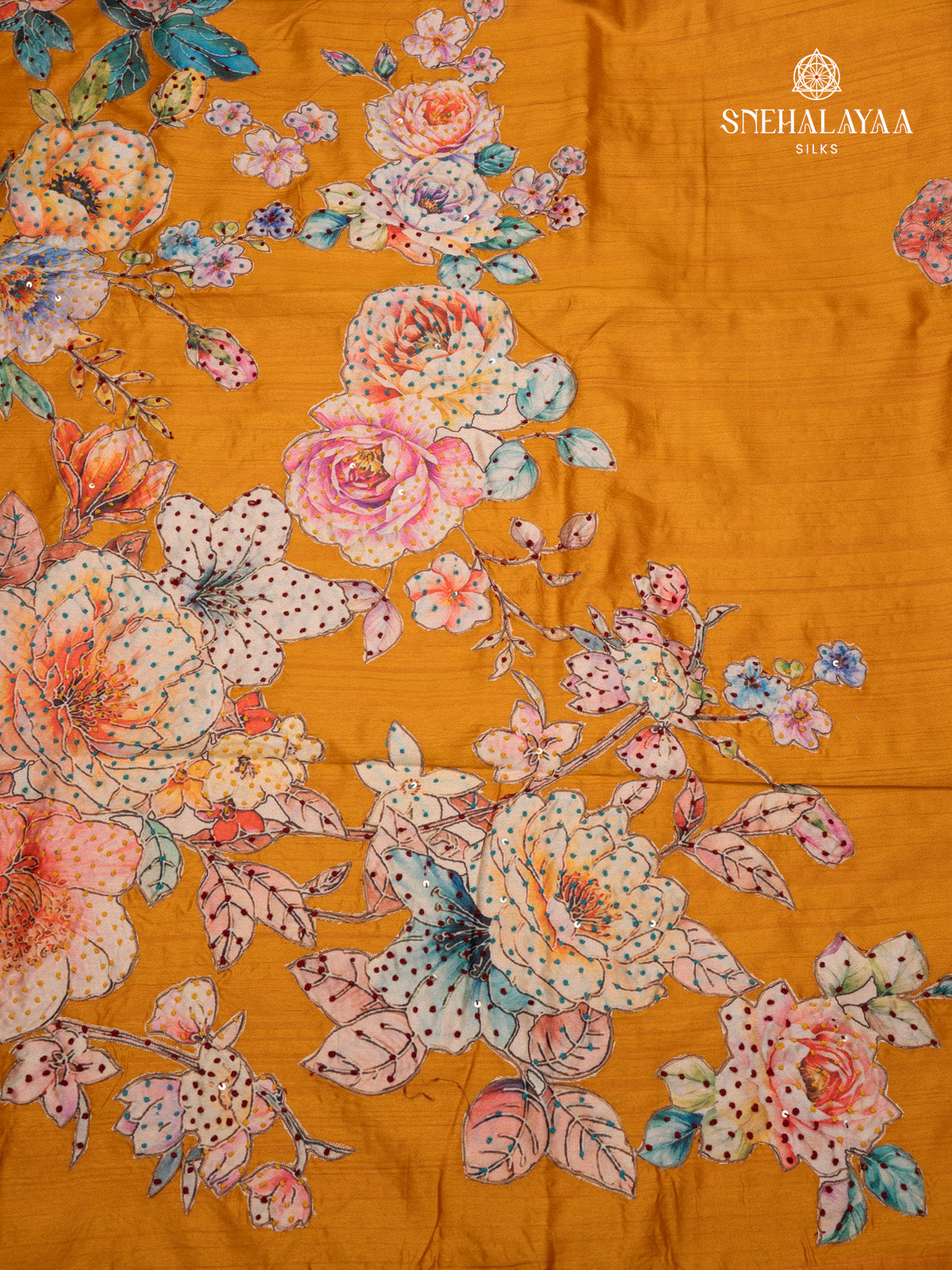 Mustard Yellow Raw Silk Embroidery Saree